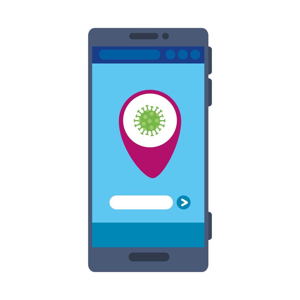 smartphone com localização de aplicativo por infecção covid 19 vetor