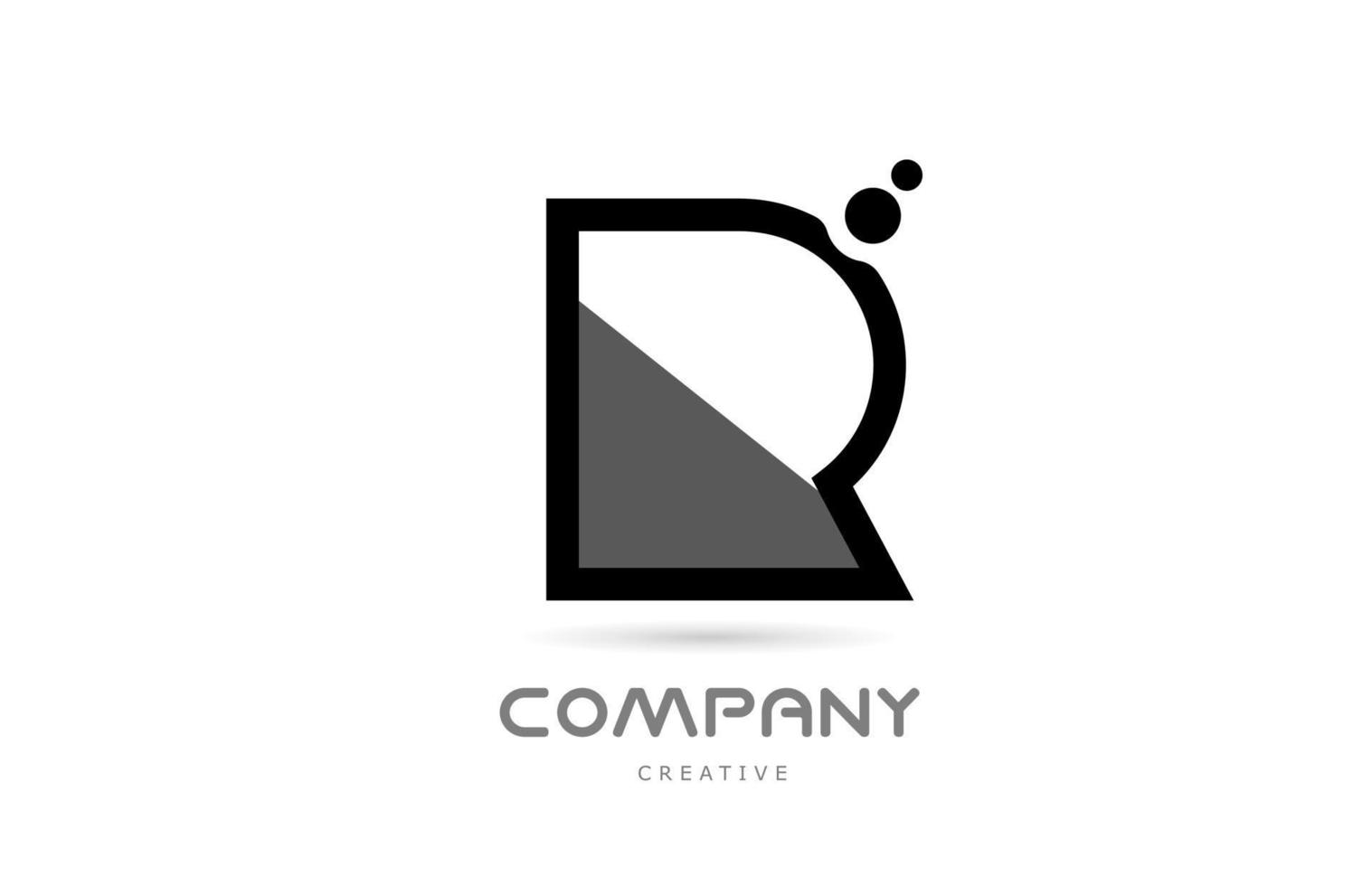 r ícone do logotipo da letra do alfabeto geométrico branco preto com pontos. modelo criativo para negócios e empresa vetor