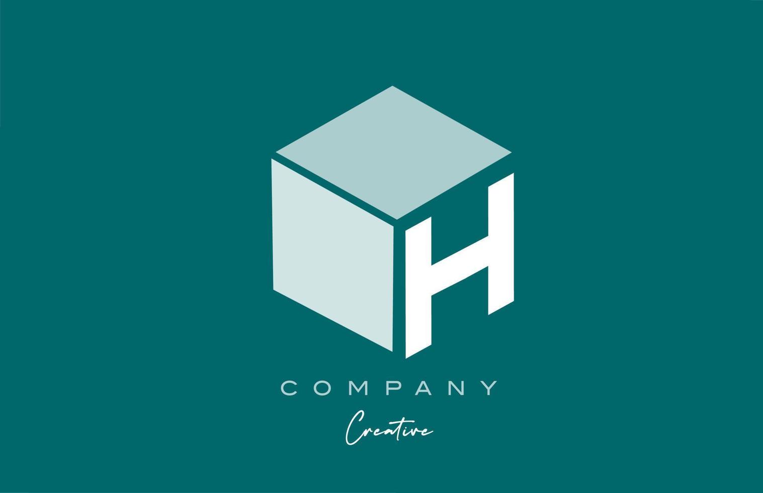 cubo h design do ícone do logotipo da letra do alfabeto do cubo de três letras com cor pastel verde. modelo de design criativo para empresa e negócios vetor