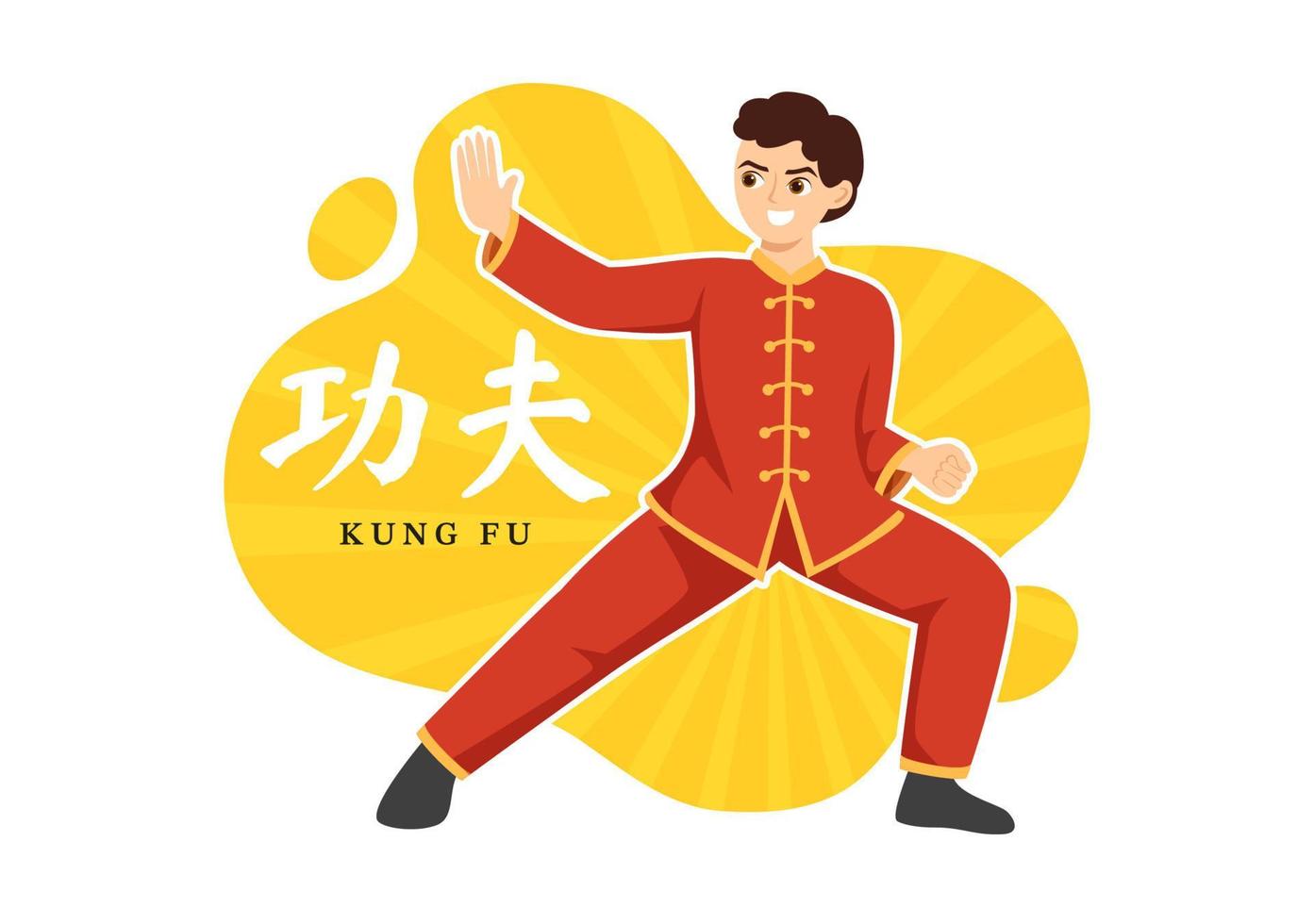 ilustração de kung fu com pessoas mostrando arte marcial do esporte chinês em desenhos animados planos desenhados à mão para banner da web ou modelos de página de destino vetor