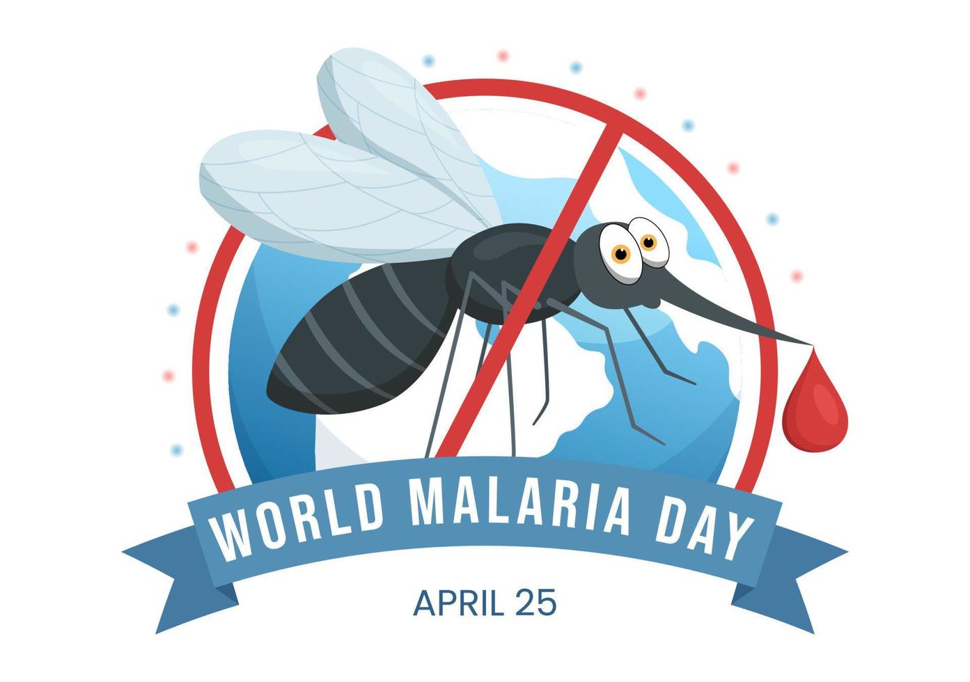 dia mundial da malária em 25 de abril ilustração com terra protegida de mosquitos em cartoon plano desenhado à mão para banner da web ou modelos de página de destino vetor