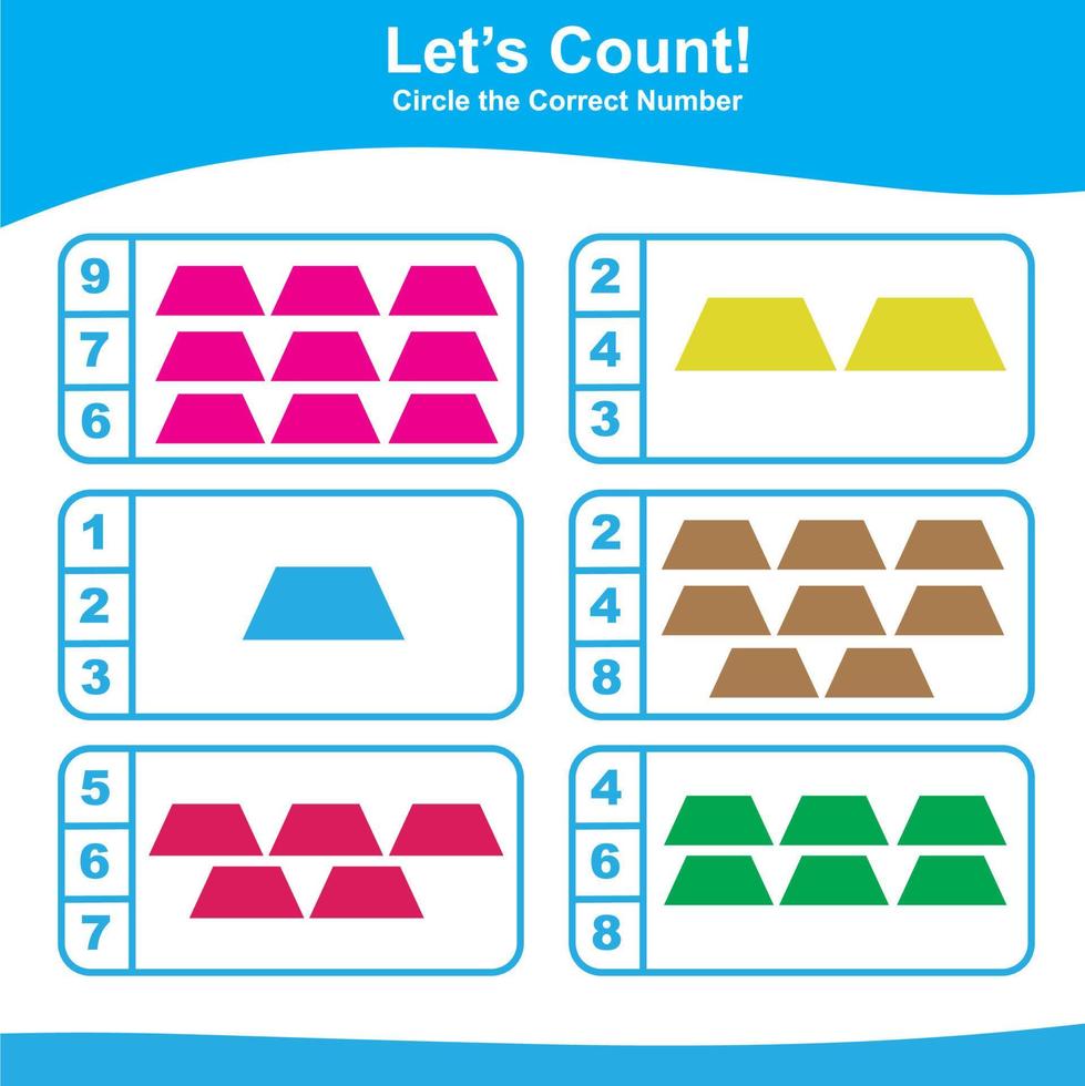 jogo de contar e combinar para crianças. jogo de formas geométricas. planilha de matemática para pré-escola. planilha de matemática educacional para impressão. ilustração vetorial vetor