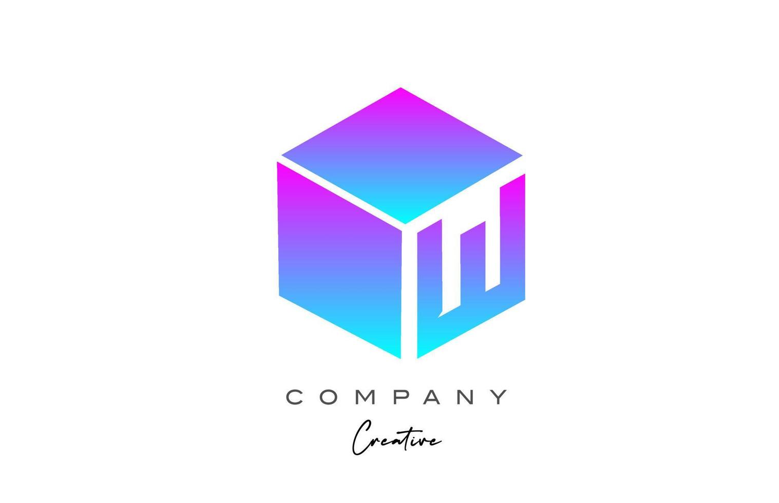 cubo azul rosa w letra alfabeto letra logotipo ícone design. modelo de design criativo para negócios vetor