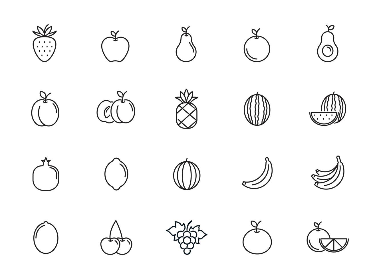 conjunto mínimo de ícones de linha de frutas vetor