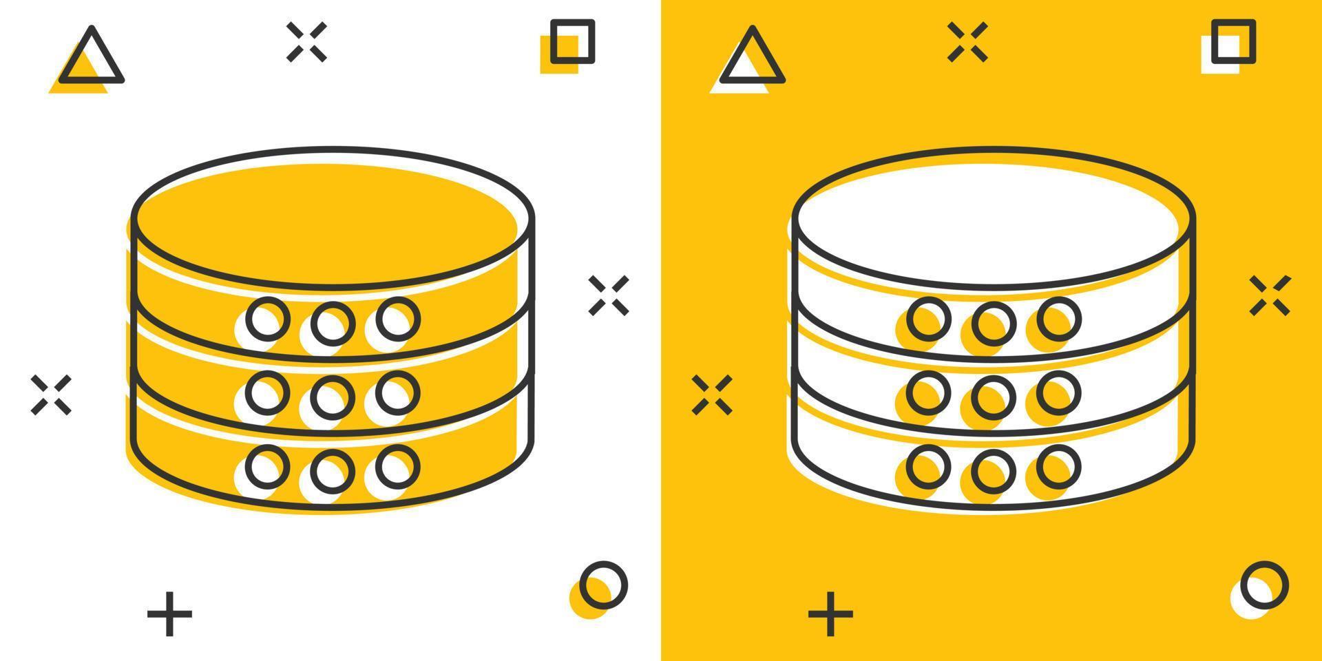 ícone do data center em estilo cômico. ilustração dos desenhos animados de vetor de servidor em fundo branco isolado. efeito de respingo de conceito de negócios de segurança.