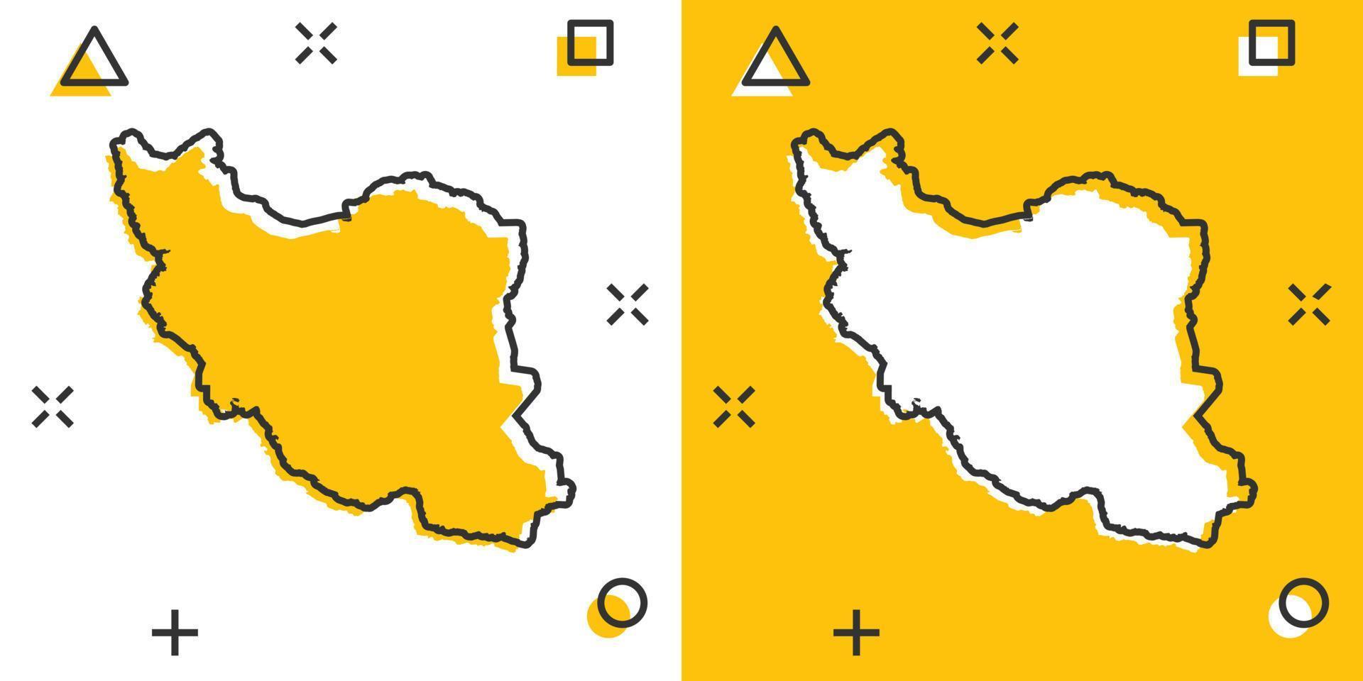 vetor ícone do mapa do Irã dos desenhos animados em estilo cômico. pictograma de ilustração de sinal de Irã. conceito de efeito de respingo de negócios de mapa de cartografia.