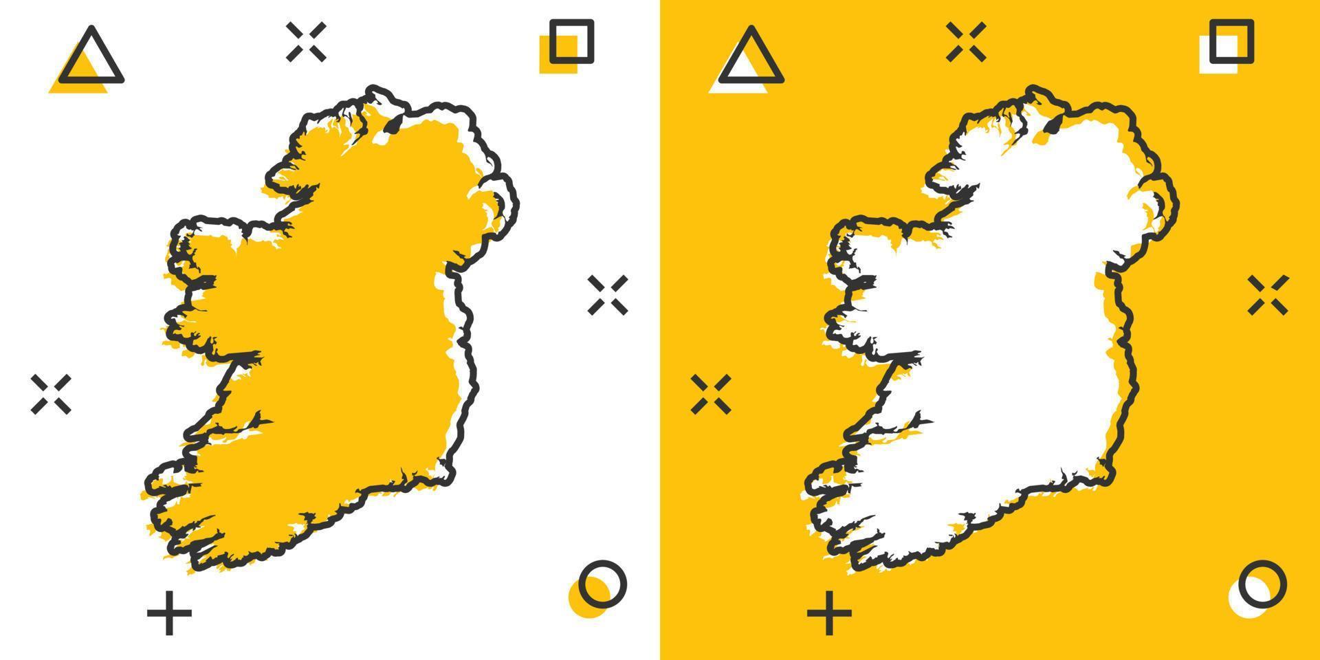 ícone do mapa da Irlanda dos desenhos animados vetoriais em estilo cômico. pictograma de ilustração de sinal de Irlanda. conceito de efeito de respingo de negócios de mapa de cartografia. vetor