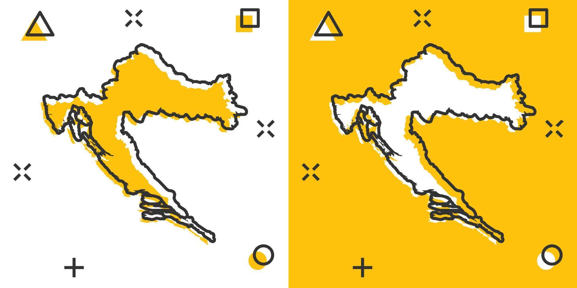 ícone do mapa da croácia dos desenhos animados vetoriais em estilo cômico. pictograma de ilustração de sinal croácia. conceito de efeito de respingo de negócios de mapa de cartografia. vetor