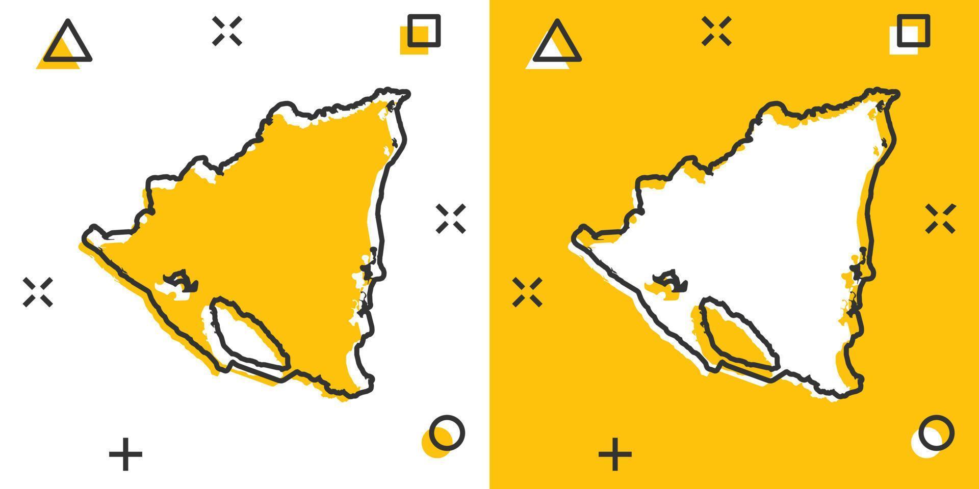 ícone do mapa da Nicarágua dos desenhos animados vetoriais em estilo cômico. pictograma de ilustração de sinal nicarágua. conceito de efeito de respingo de negócios de mapa de cartografia. vetor