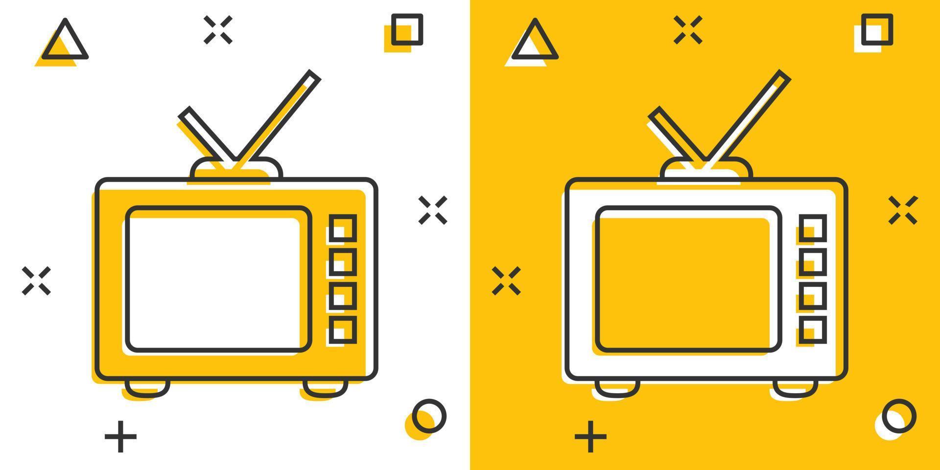 ícone de tela de tv retrô de desenho vetorial em estilo cômico. velho pictograma de ilustração do conceito de televisão. conceito de efeito de respingo de negócios de exibição de tv. vetor