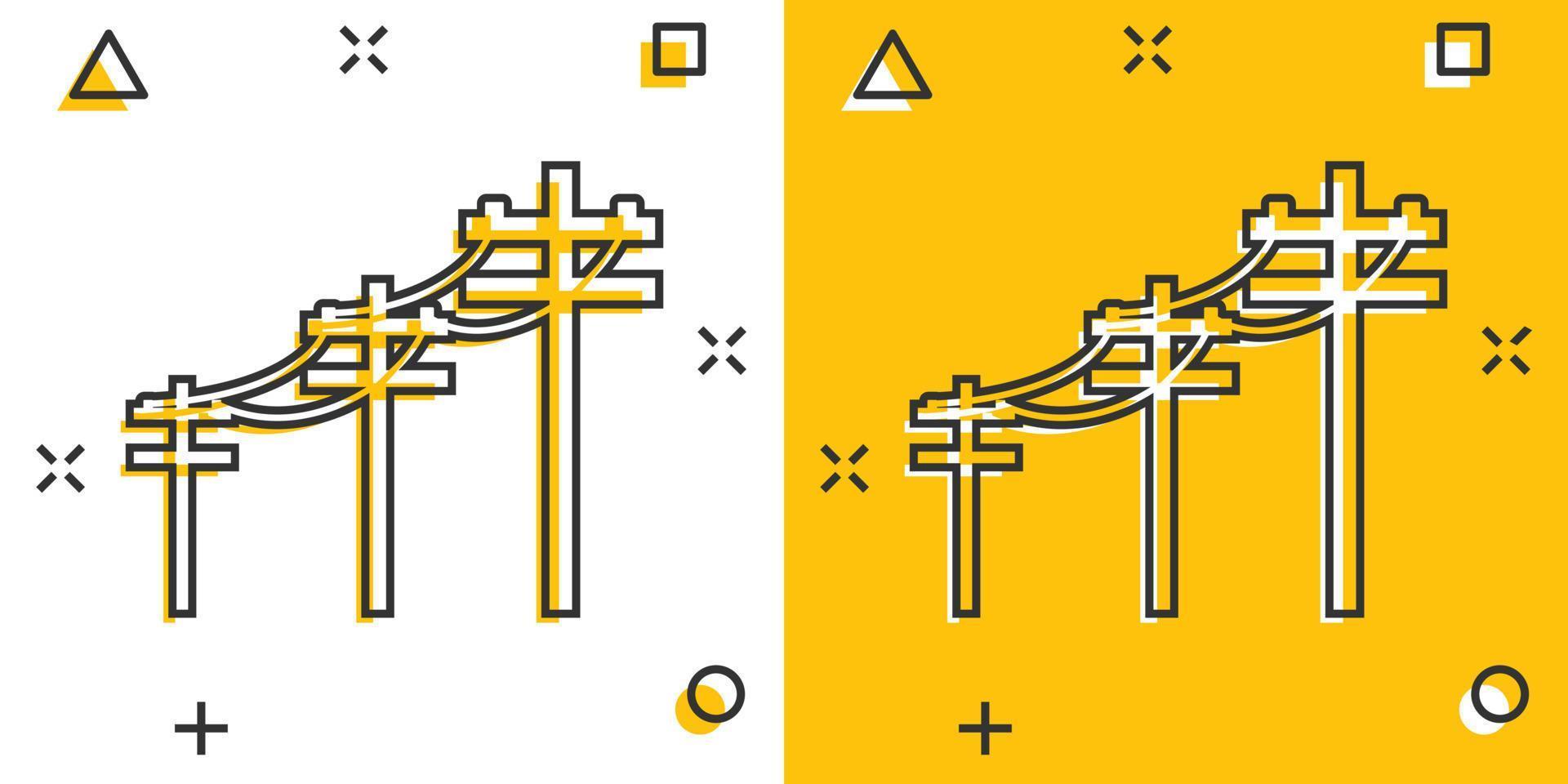 ícone de linhas de energia de alta tensão dos desenhos animados vetoriais em estilo cômico. pictograma de ilustração de sinal de pólo elétrico. conceito de efeito de respingo de negócios de linha de energia. vetor