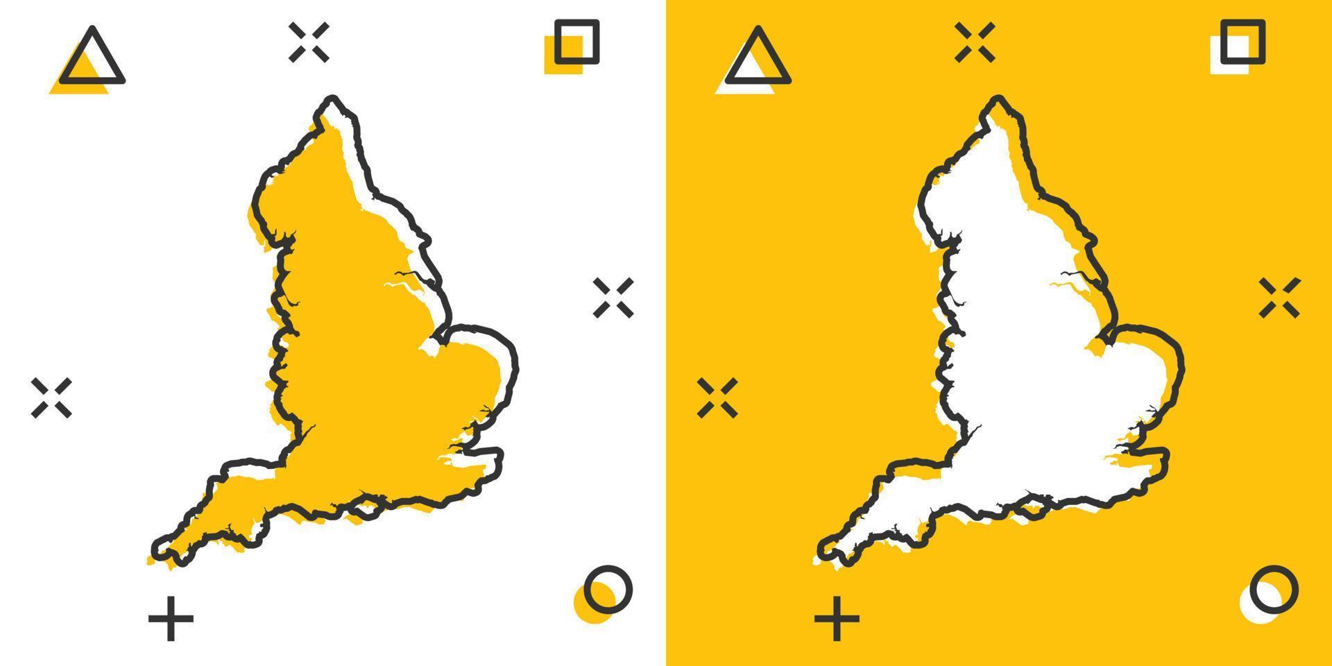 ícone do mapa da inglaterra dos desenhos animados vetoriais em estilo cômico. pictograma de ilustração de sinal de inglaterra. conceito de efeito de respingo de negócios de mapa de cartografia. vetor