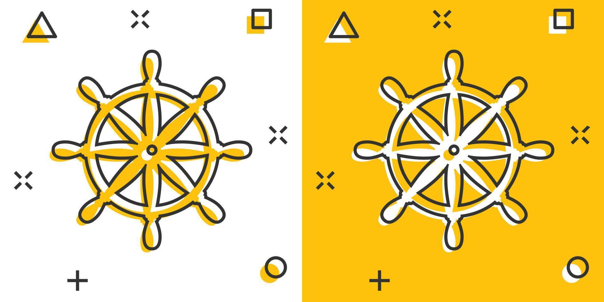 ícone da roda do leme em estilo cômico. navegue boi ilustração vetorial dos desenhos animados no fundo branco isolado. conceito de negócio de efeito de respingo de unidade de navio. vetor