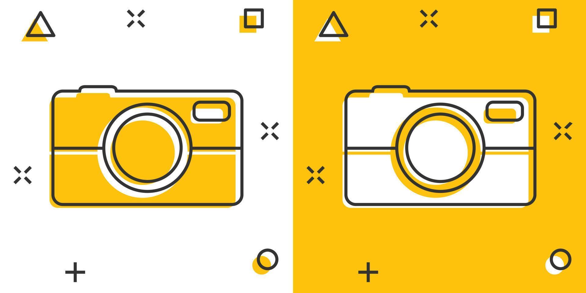 ícone de câmera de foto de desenho vetorial em estilo cômico. fotógrafo cam sinal ilustração pictograma. conceito de efeito de respingo de negócios de câmera. vetor