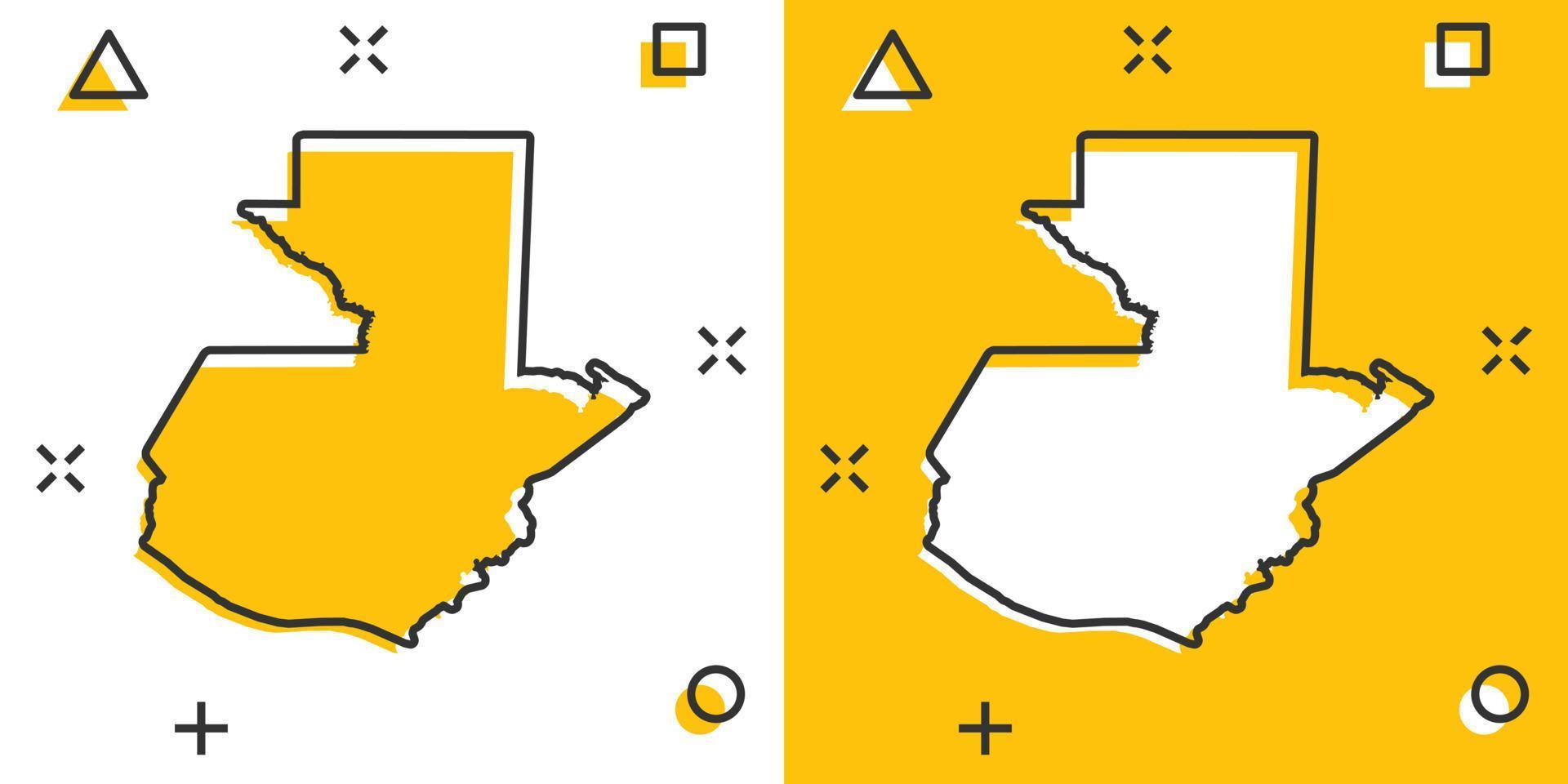 ícone do mapa da guatemala dos desenhos animados vetoriais em estilo cômico. pictograma de ilustração de sinal guatemala. conceito de efeito de respingo de negócios de mapa de cartografia. vetor