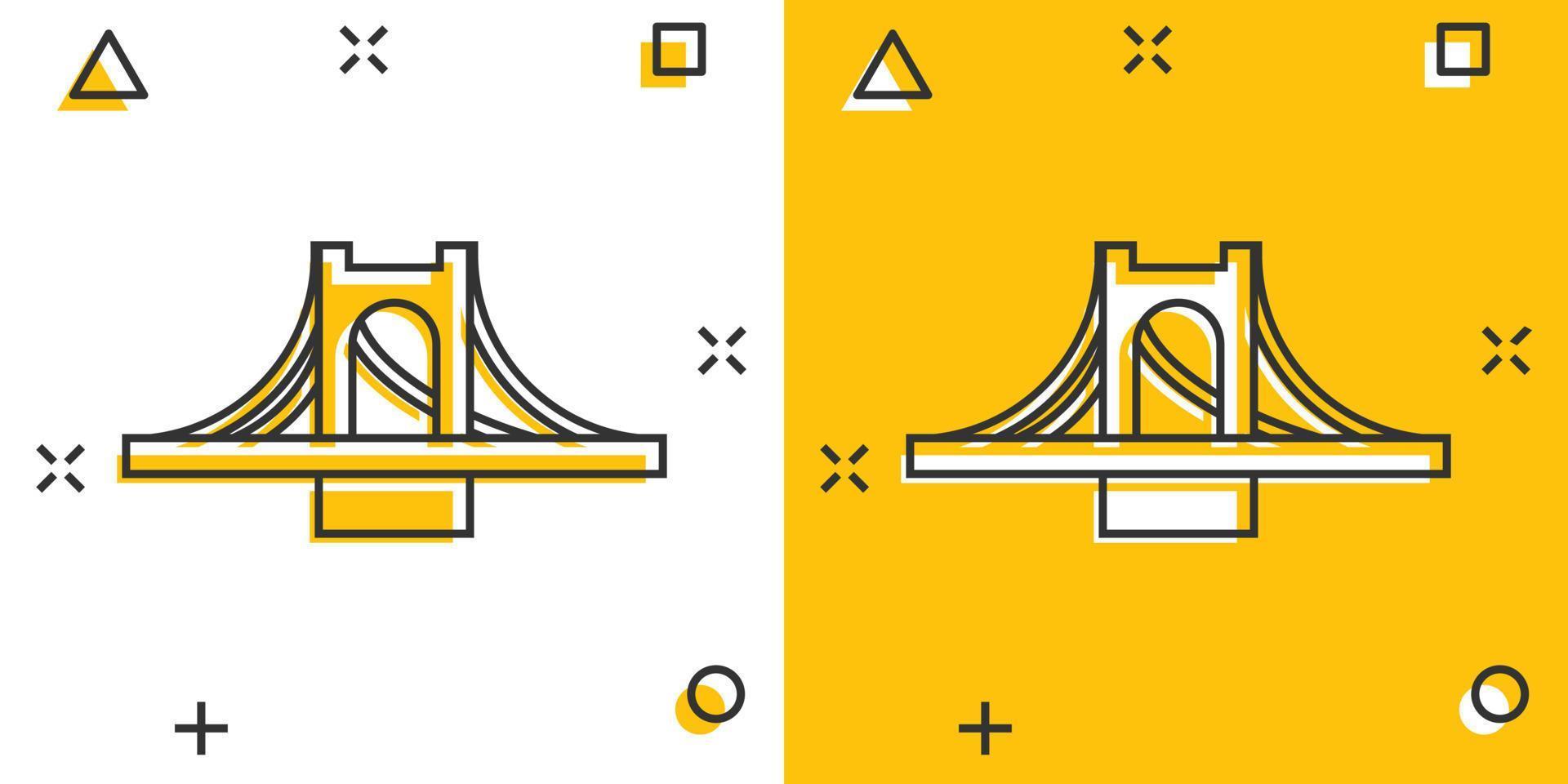 ícone de sinal de ponte em estilo cômico. ponte levadiça ilustração dos desenhos animados vetor sobre fundo branco isolado. efeito de respingo de conceito de negócio de estrada.