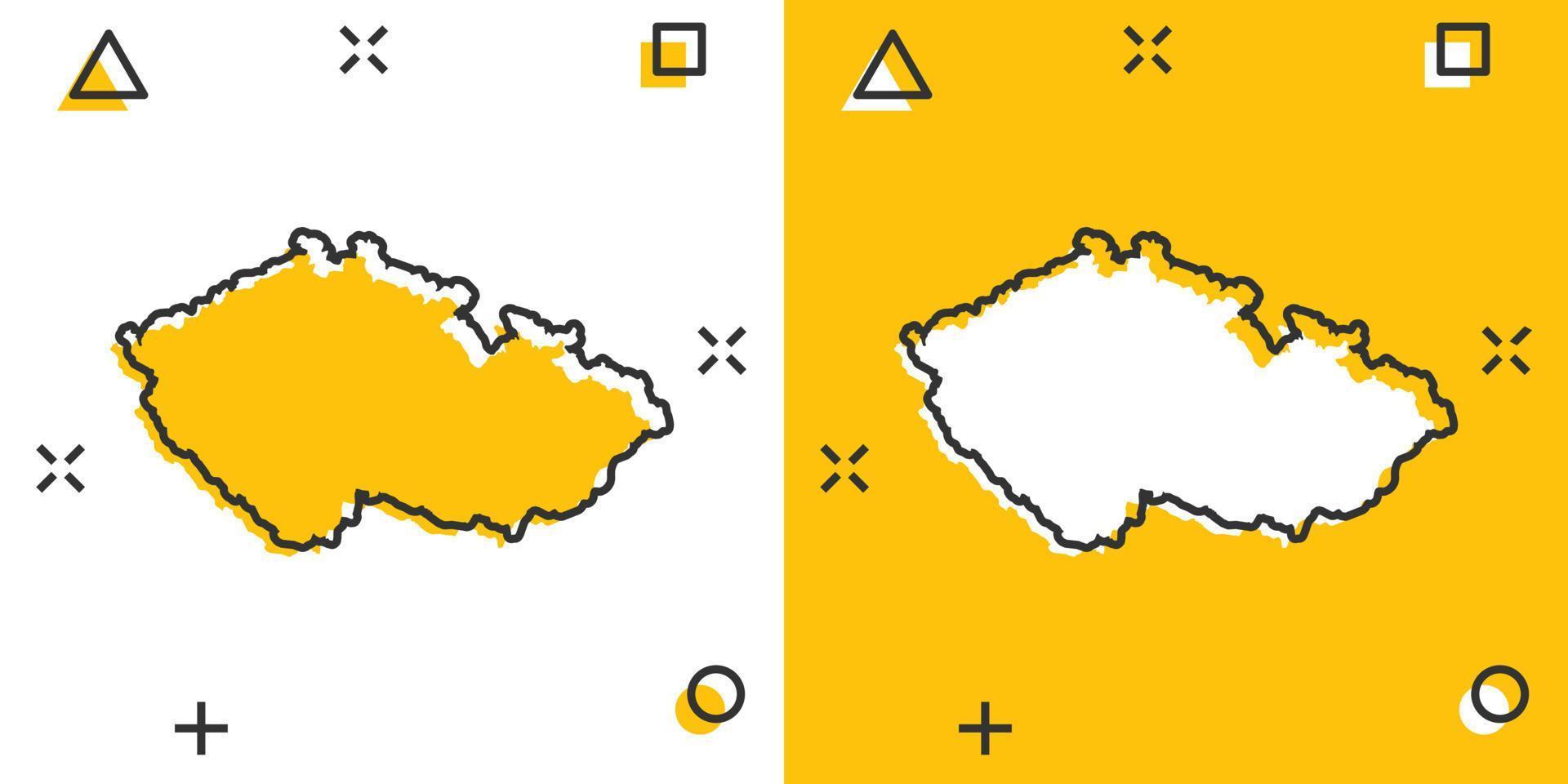 ícone do mapa da república tcheca dos desenhos animados vetoriais em estilo cômico. pictograma de ilustração de sinal de República Tcheca. conceito de efeito de respingo de negócios de mapa de cartografia. vetor