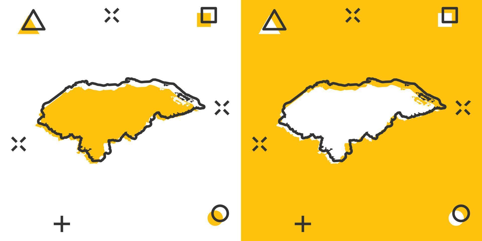 ícone do mapa de honduras dos desenhos animados vetoriais em estilo cômico. honduras assinar pictograma de ilustração. conceito de efeito de respingo de negócios de mapa de cartografia. vetor