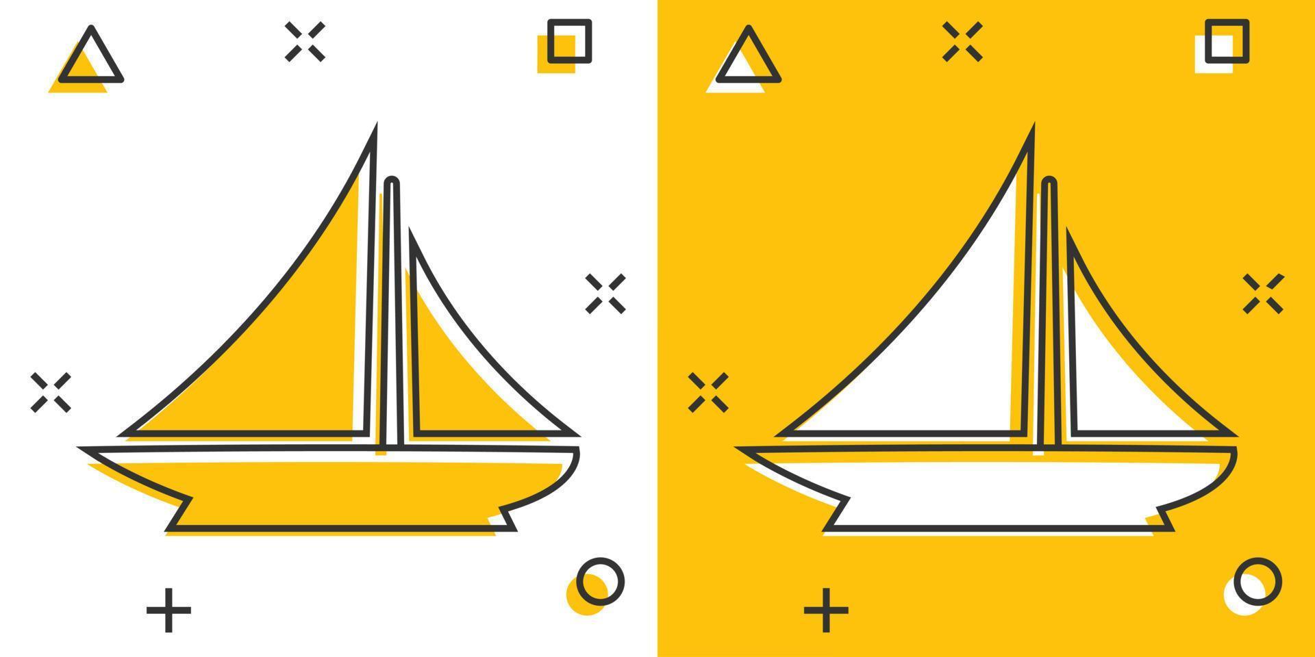 ícone de sinal de cruzeiro de navio em estilo cômico. ilustração dos desenhos animados do vetor do barco de carga no fundo branco isolado. efeito de respingo de conceito de negócio de embarcação.