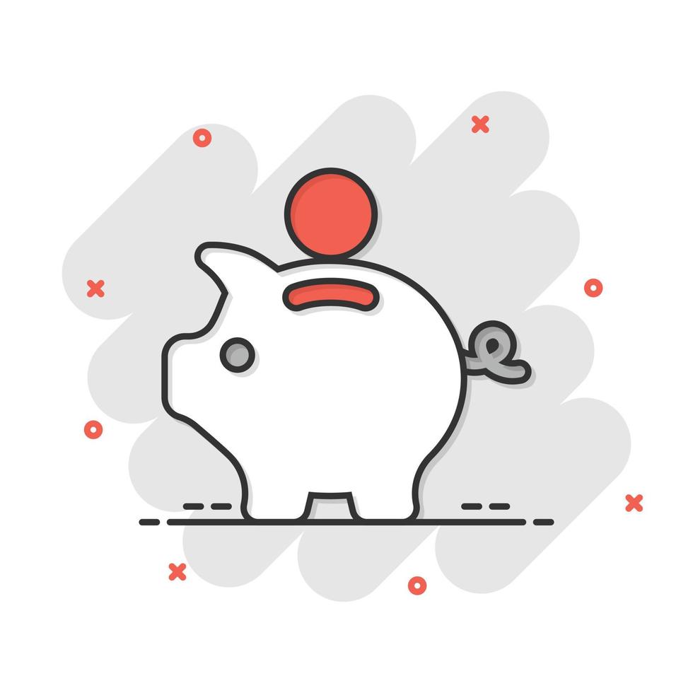 ícone da caixa de dinheiro em estilo cômico. ilustração em vetor porco recipiente dos desenhos animados no fundo branco isolado. conceito de negócio de efeito de respingo cofrinho.