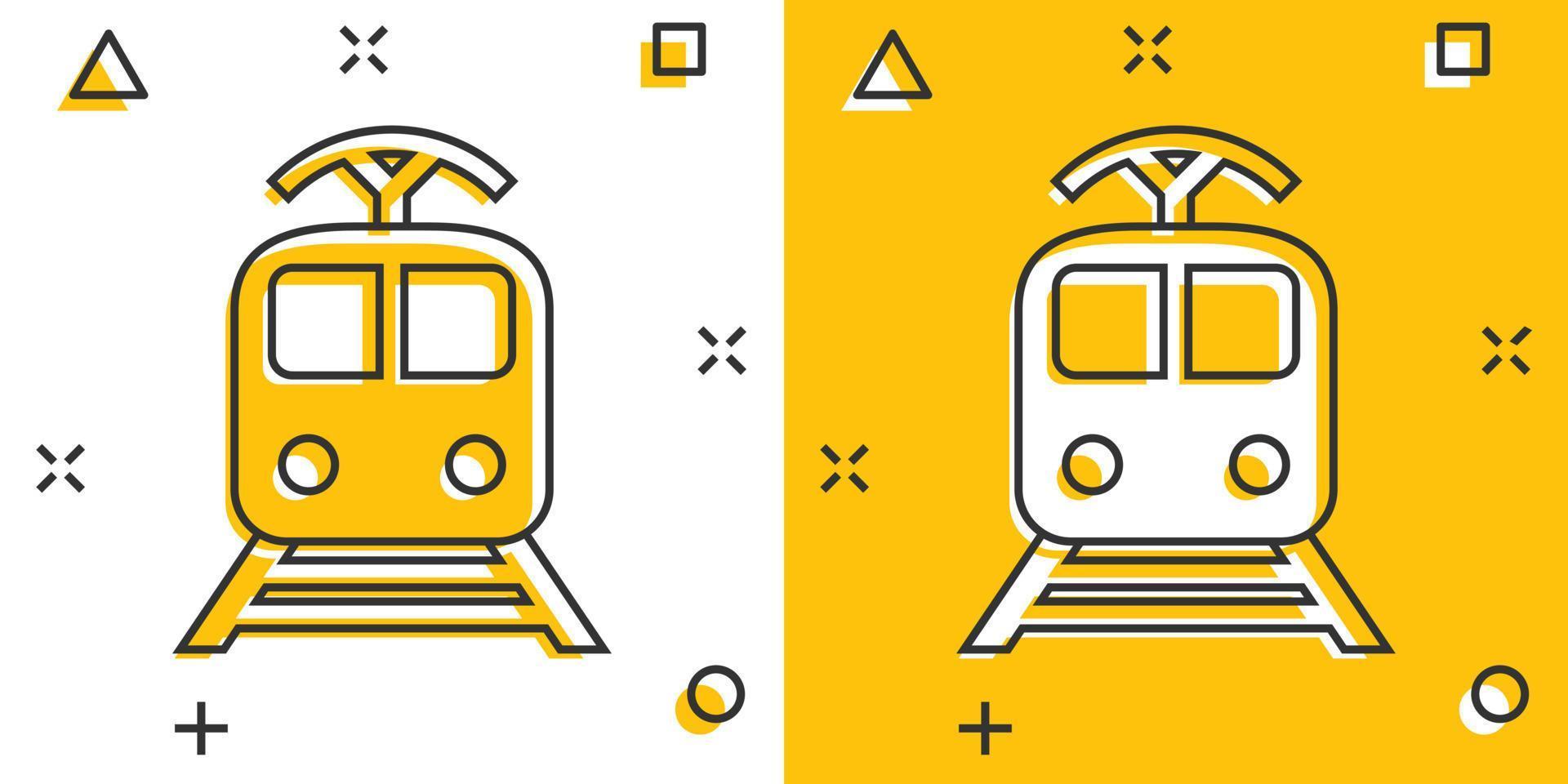 ícone de transporte de trem de desenho vetorial em estilo cômico. pictograma de ilustração de sinal de trem. conceito de efeito de respingo de negócios de transporte. vetor