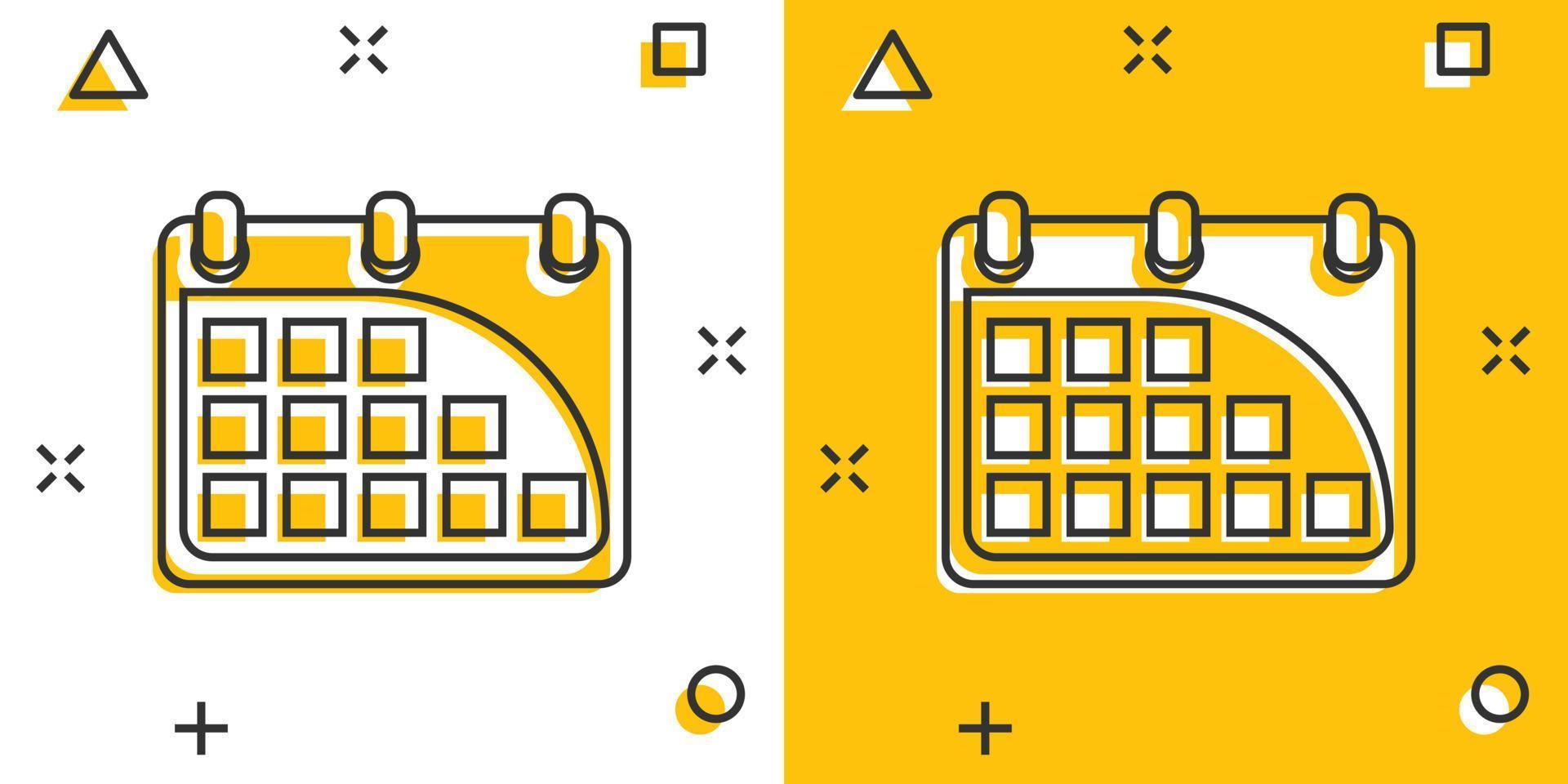 ícone de calendário dos desenhos animados em estilo cômico. pictograma de ilustração de agenda. conceito de negócio de respingo de sinal de mês. vetor