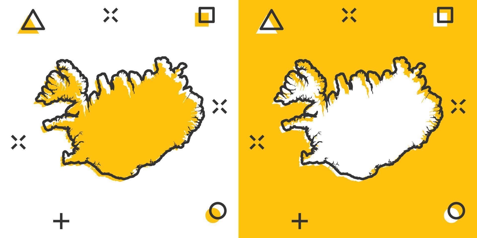 ícone do mapa da Islândia dos desenhos animados vetoriais em estilo cômico. pictograma de ilustração de sinal de Islândia. conceito de efeito de respingo de negócios de mapa de cartografia. vetor