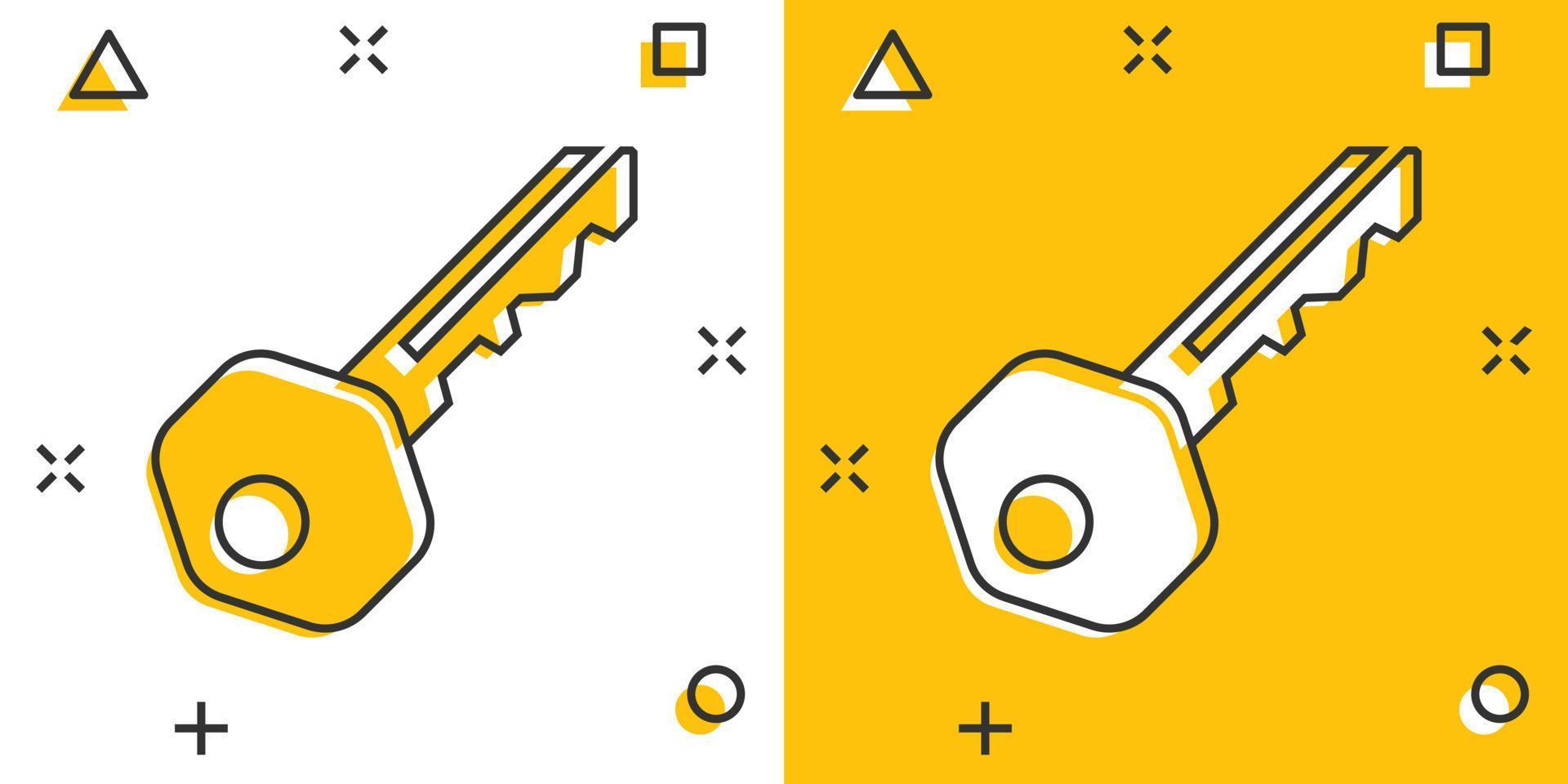 ícone de chave em estilo cômico. acessar o pictograma de ilustração dos desenhos animados de vetor de login. efeito de respingo de conceito de negócio de chave de senha.