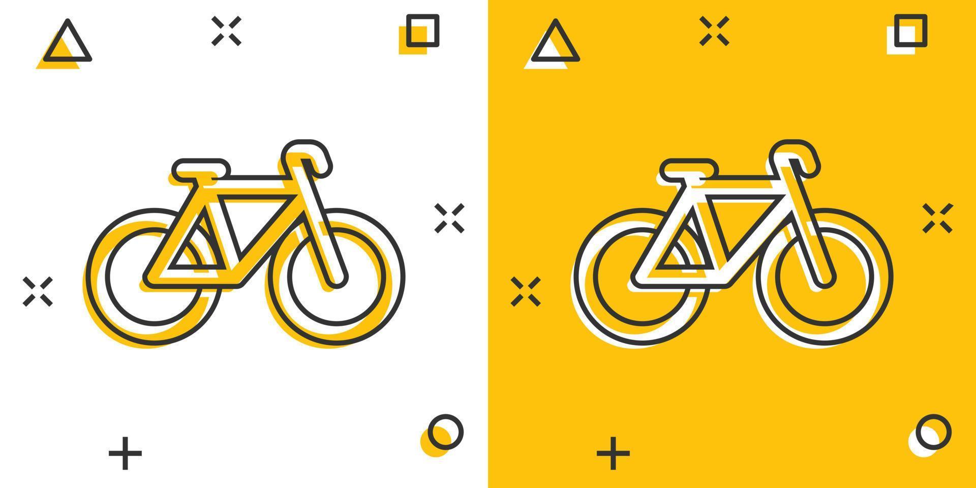 ícone de bicicleta em estilo cômico. ilustração em vetor bicicleta dos desenhos animados no fundo branco isolado. conceito de negócio de efeito de respingo de viagem de ciclo.