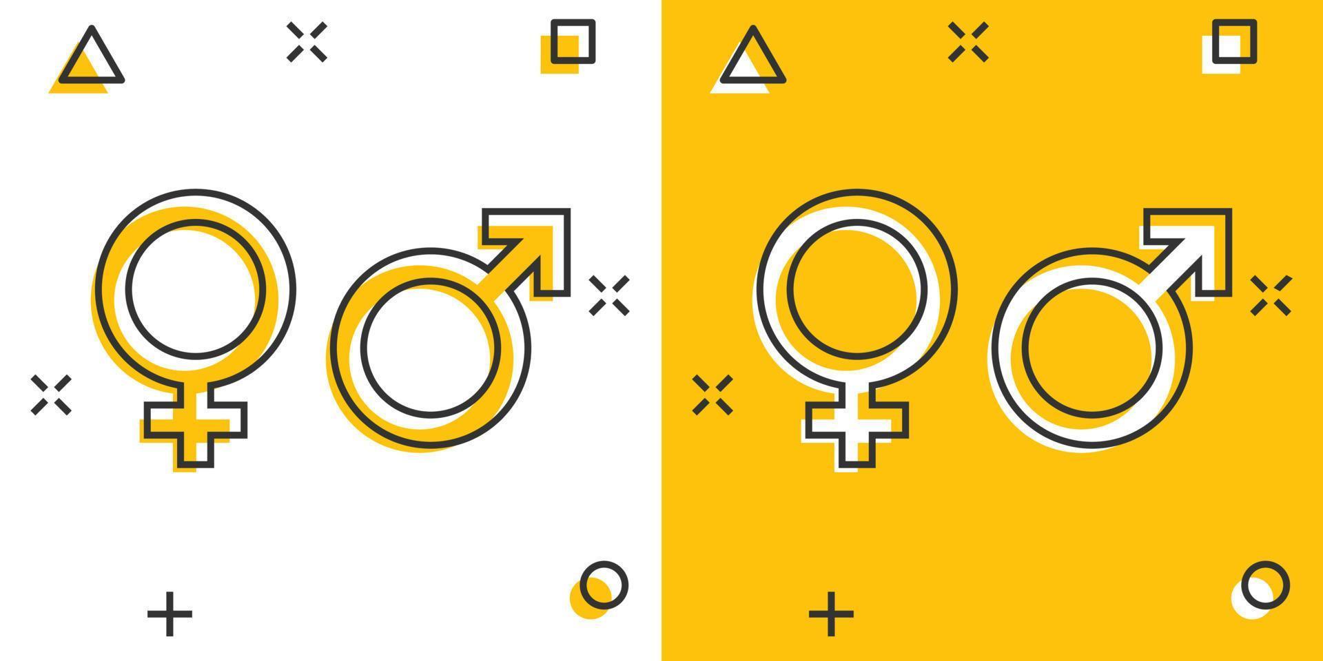 ícone de gênero de desenho vetorial em estilo cômico. homens e mulheres assinam pictograma de ilustração. conceito de efeito de respingo de negócios sexuais. vetor