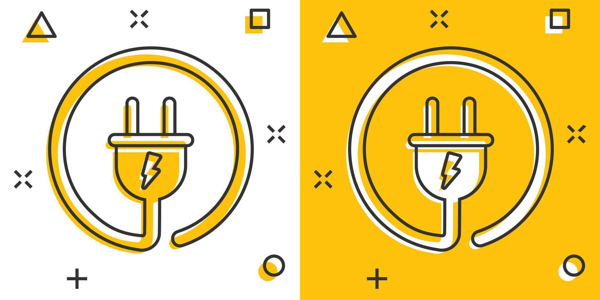 ícone de plugue elétrico de desenho vetorial em estilo cômico. pictograma de ilustração de sinal de cabo de fio de alimentação. conceito de efeito de respingo de negócios de fio. vetor