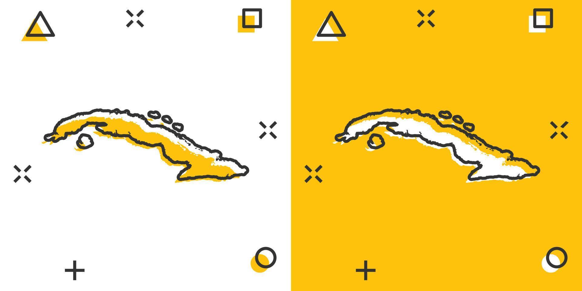 ícone do mapa de cuba de desenho vetorial em estilo cômico. pictograma de ilustração de sinal de cuba. conceito de efeito de respingo de negócios de mapa de cartografia. vetor