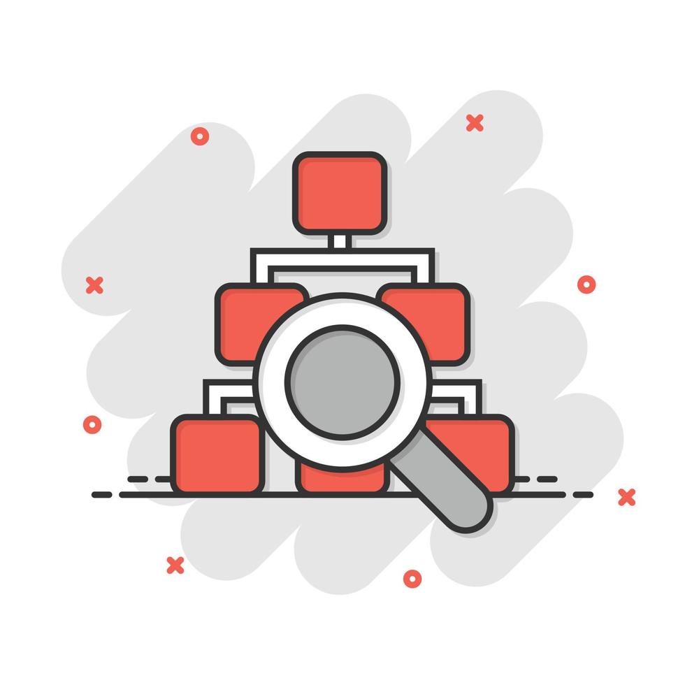 ícone do diagrama de hierarquia em estilo cômico. estrutura pesquisa ilustração vetorial dos desenhos animados no fundo branco isolado. conceito de negócio de efeito de respingo de fluxo de trabalho de organização. vetor