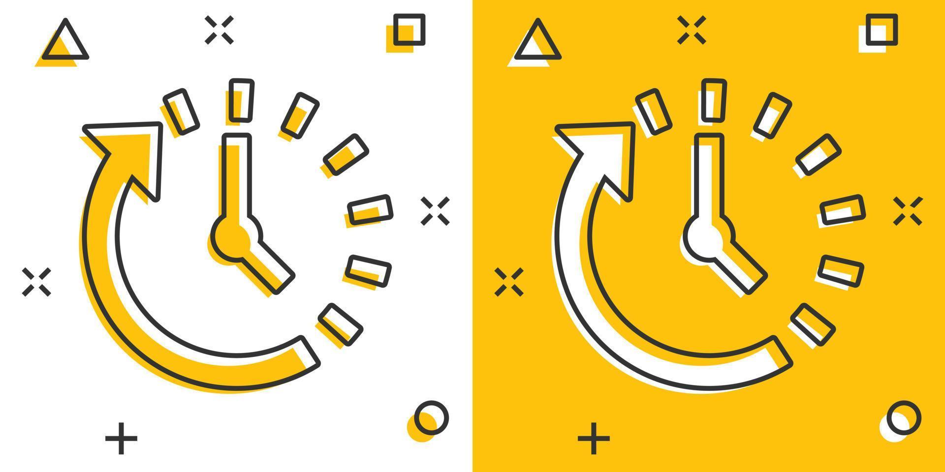 ícone de contagem regressiva do relógio em estilo cômico. pictograma de ilustração de desenho vetorial de cronômetro de tempo. efeito de respingo de conceito de negócio de relógio. vetor