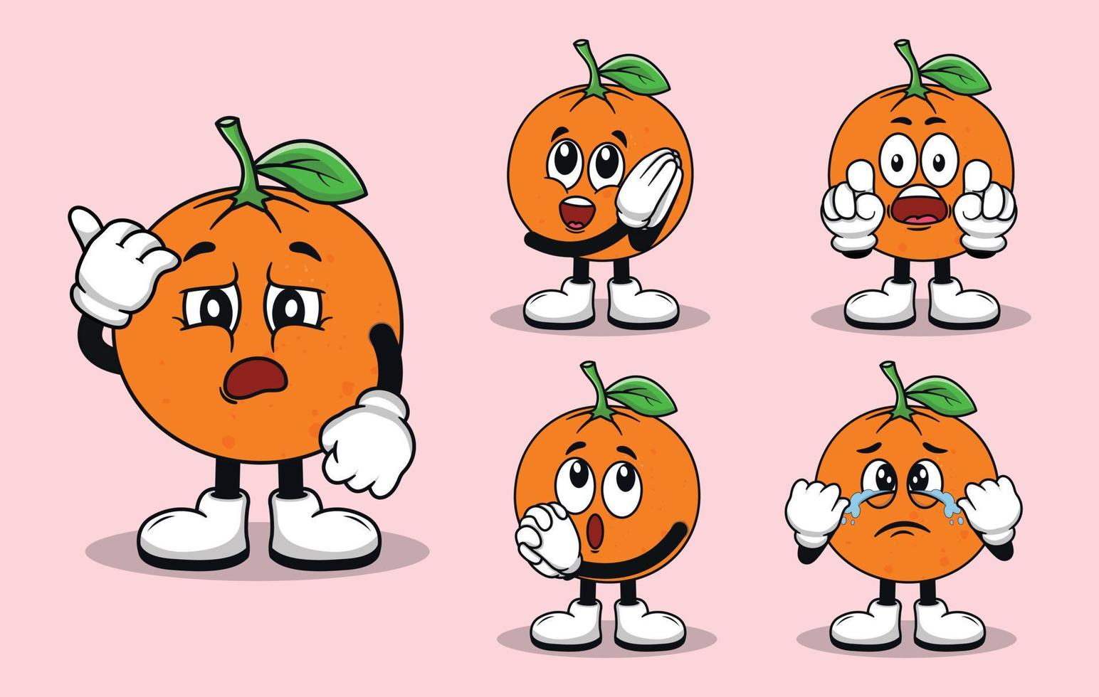 mascote de fruta laranja fofa com vários tipos de coleção de conjuntos de expressões vetor