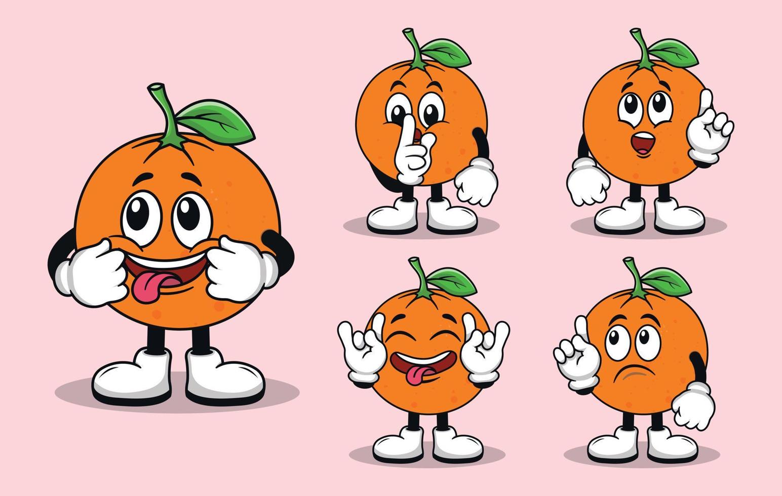 mascote de fruta laranja fofa com vários tipos de coleção de conjuntos de expressões vetor