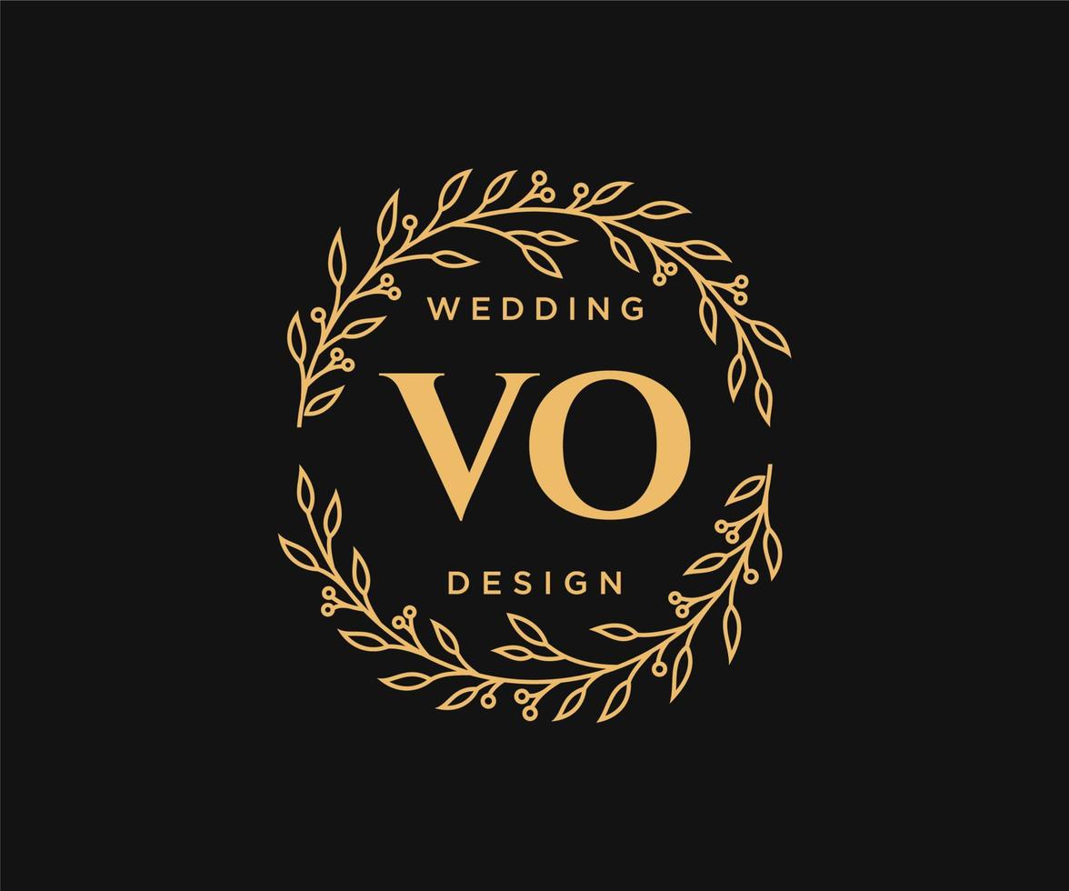 coleção de logotipos de monograma de casamento de letras iniciais vo, modelos modernos minimalistas e florais desenhados à mão para cartões de convite, salve a data, identidade elegante para restaurante, boutique, café em vetor