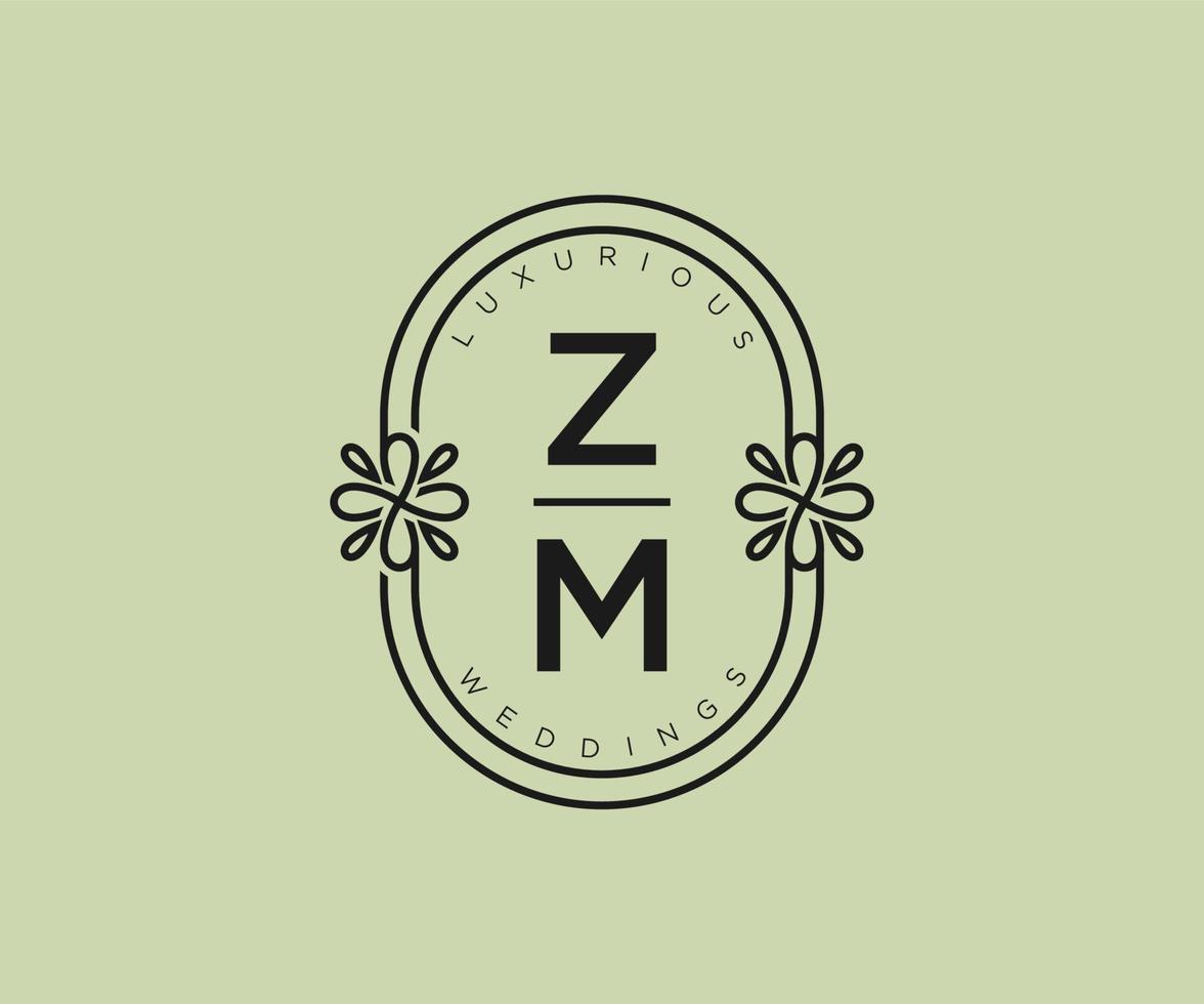 modelo de logotipos de monograma de casamento de letra de iniciais zm, modelos minimalistas e florais modernos desenhados à mão para cartões de convite, salve a data, identidade elegante. vetor