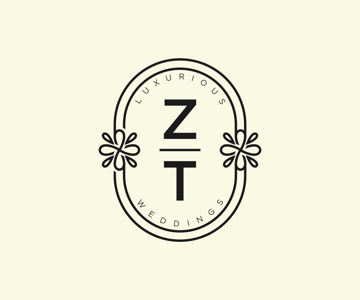 modelo de logotipos de monograma de casamento de letra inicial zt, modelos modernos minimalistas e florais desenhados à mão para cartões de convite, salve a data, identidade elegante. vetor