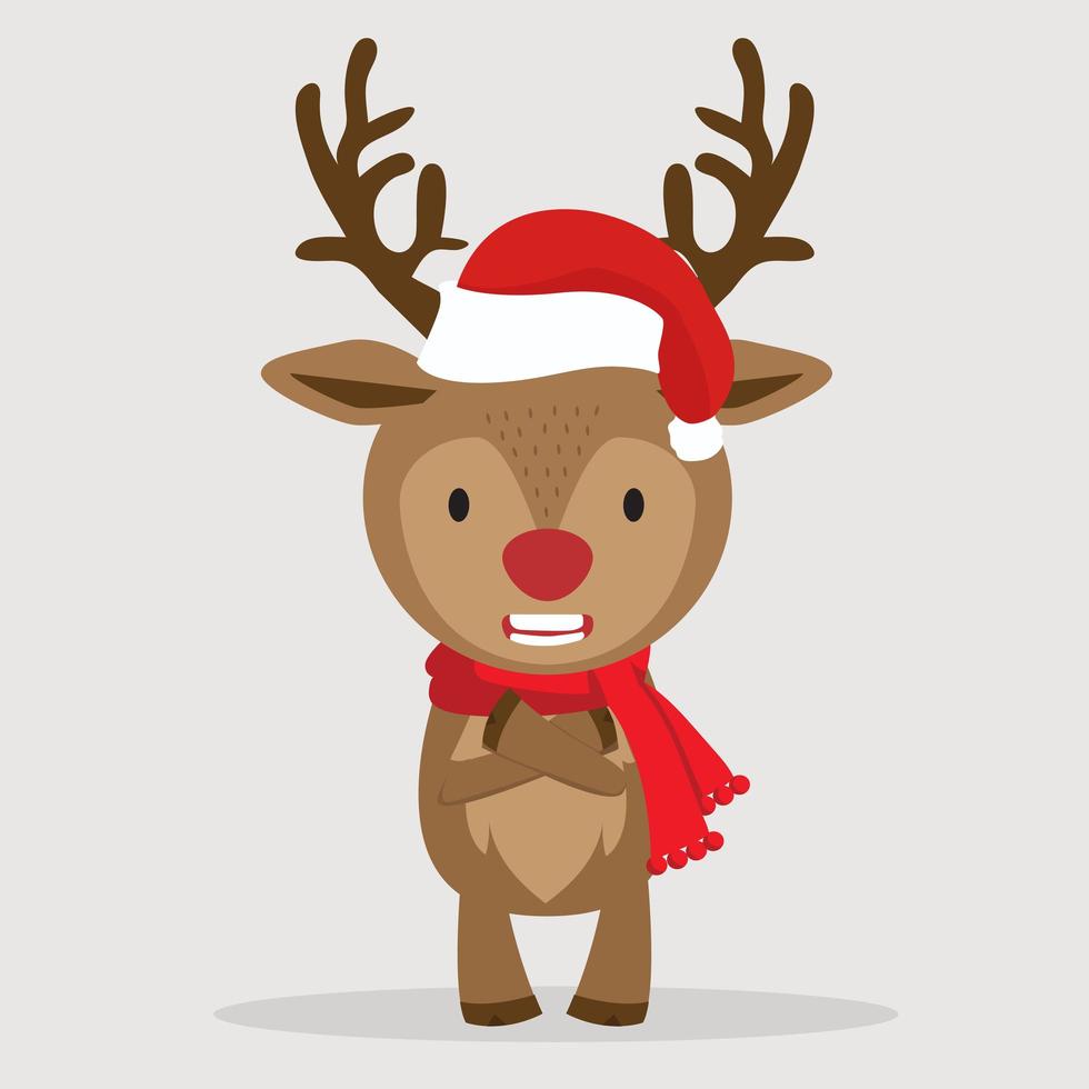 desenho animado de rena com chapéu de Papai Noel vetor