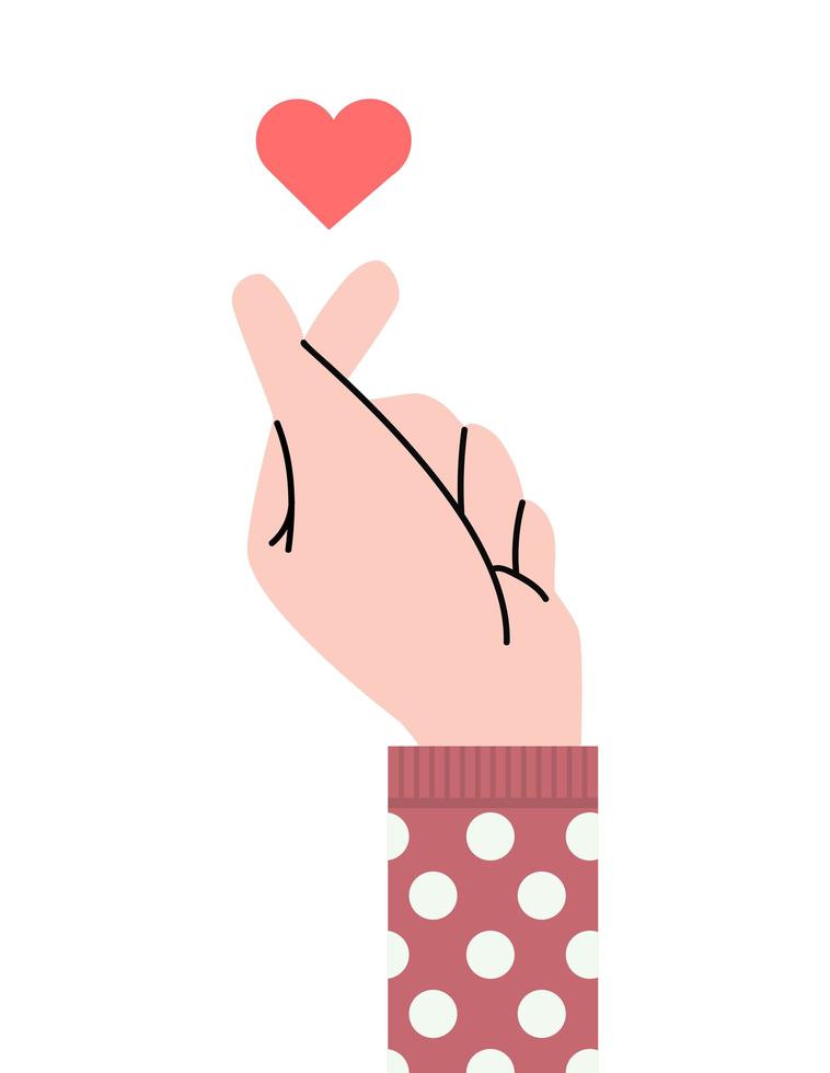 mão com sinal de dedo em miniatura do coração vetor