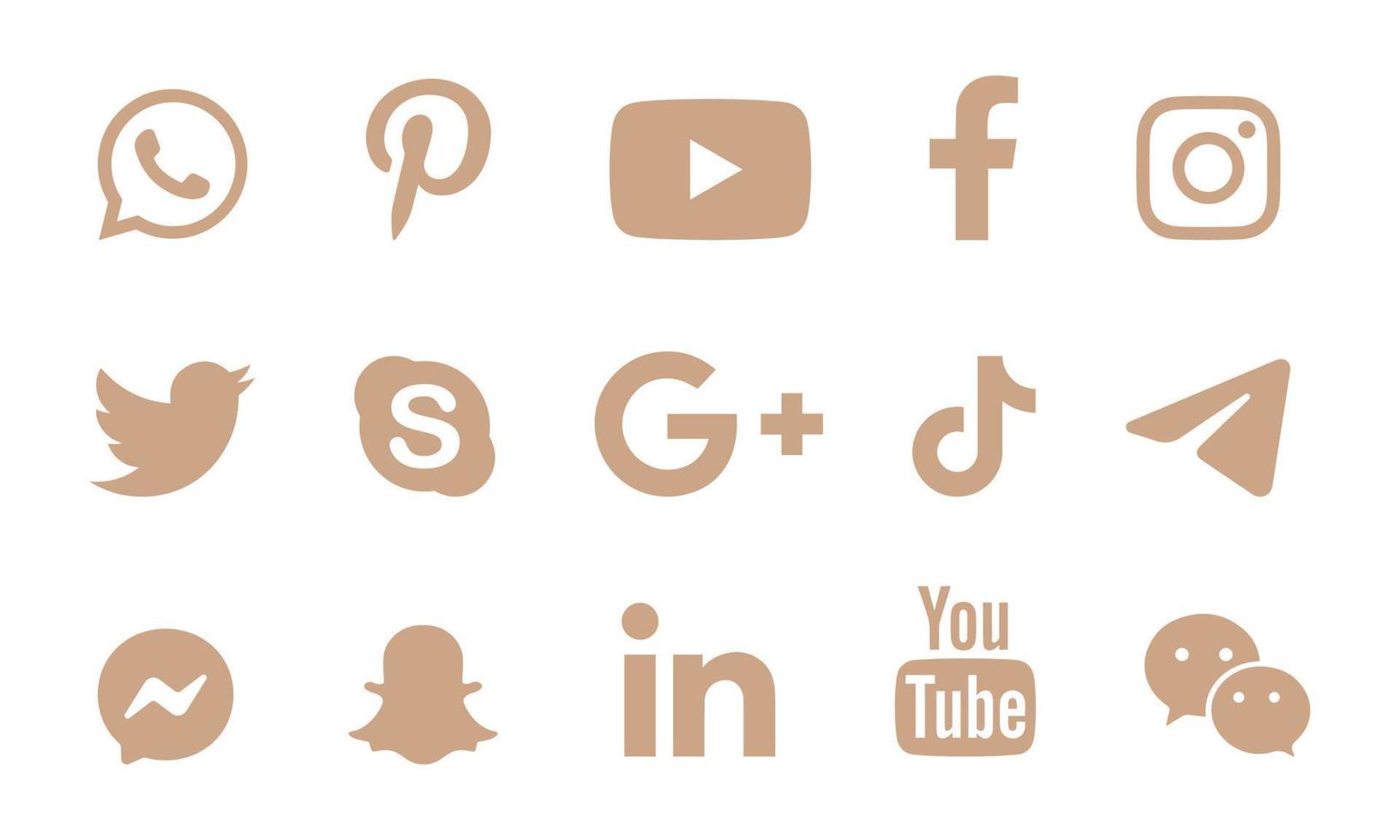 conjunto de logotipo de mídia social popular. facebook, instagram, twitter, linkedin, youtube, snapchat, whatsapp. ícones editoriais vetor