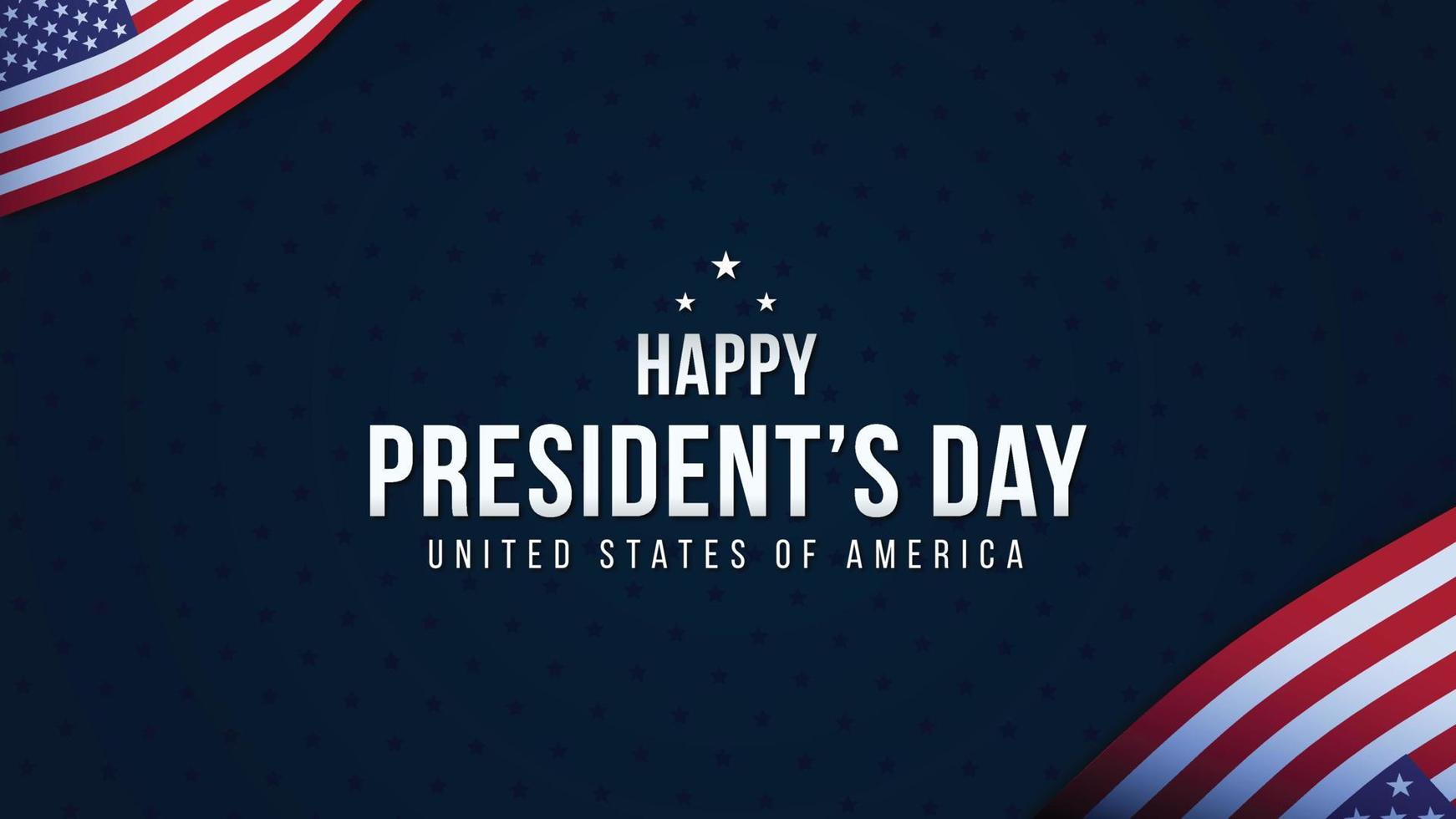 design de fundo azul feliz dia dos presidentes com texto, estrelas e bandeiras nacionais. banner, pôster, ilustração vetorial vetor