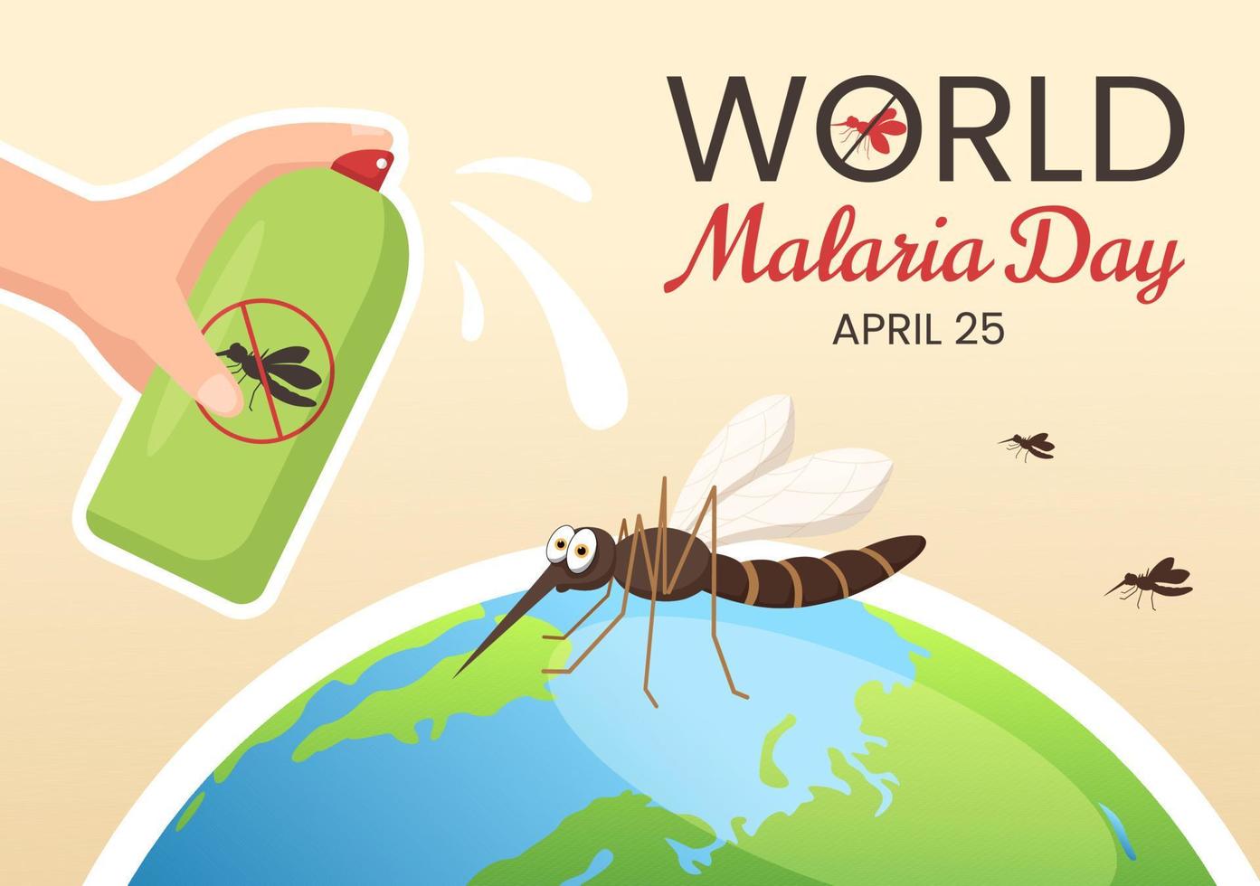 dia mundial da malária em 25 de abril ilustração com terra protegida de mosquitos em cartoon plano desenhado à mão para banner da web ou modelos de página de destino vetor