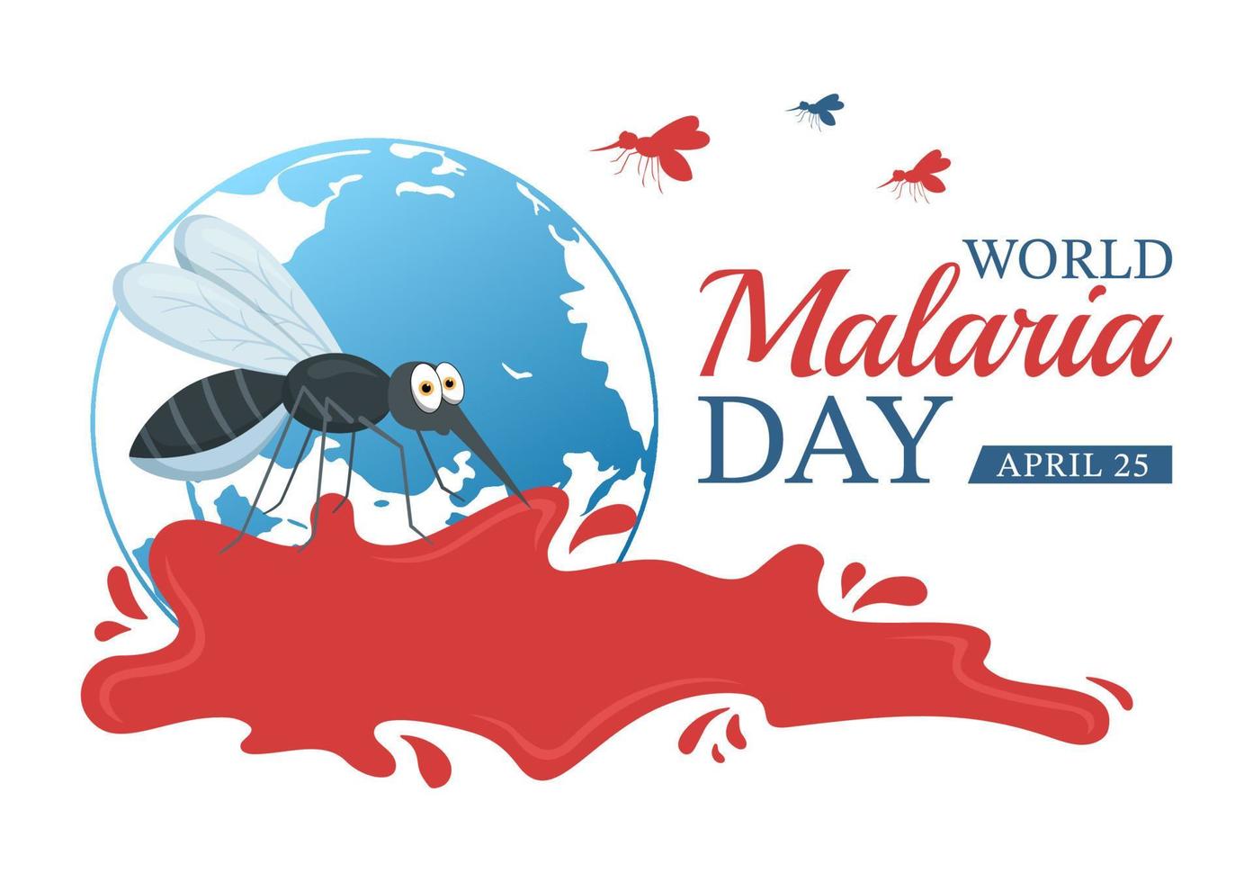 dia mundial da malária em 25 de abril ilustração com terra protegida de mosquitos em cartoon plano desenhado à mão para banner da web ou modelos de página de destino vetor