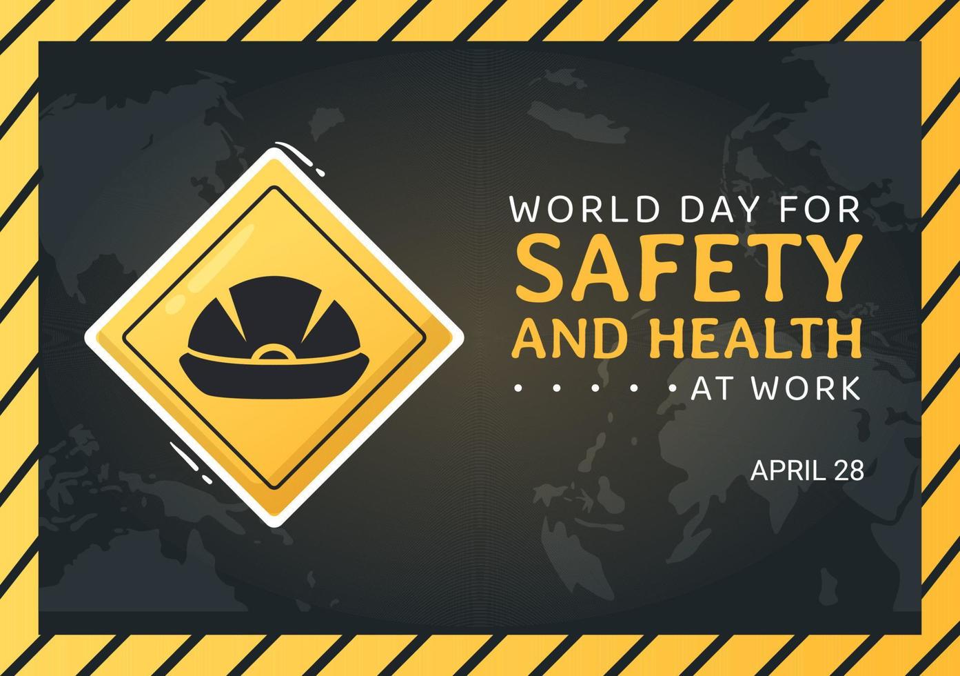 ilustração do dia mundial da segurança e saúde no trabalho em 28 de abril com ferramenta mecânica em cartoon plano desenhado à mão para banner da web ou modelo de página de destino vetor