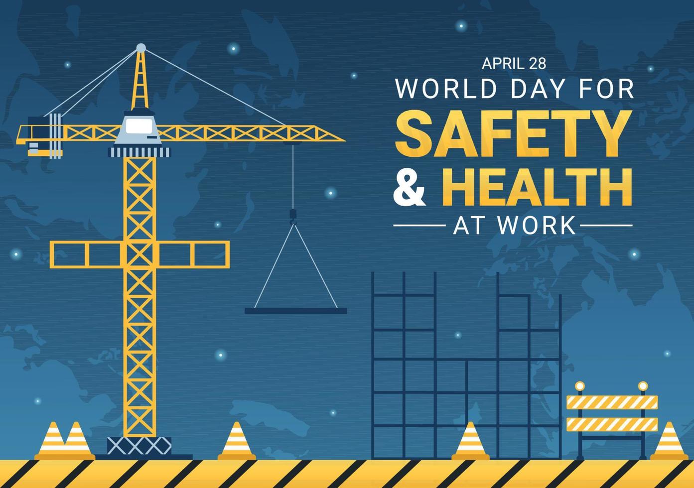 ilustração do dia mundial da segurança e saúde no trabalho em 28 de abril com ferramenta mecânica em cartoon plano desenhado à mão para banner da web ou modelo de página de destino vetor