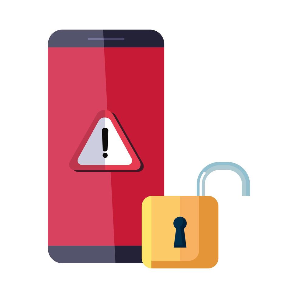 smartphone com notificação de aviso e ícone de cadeado vetor