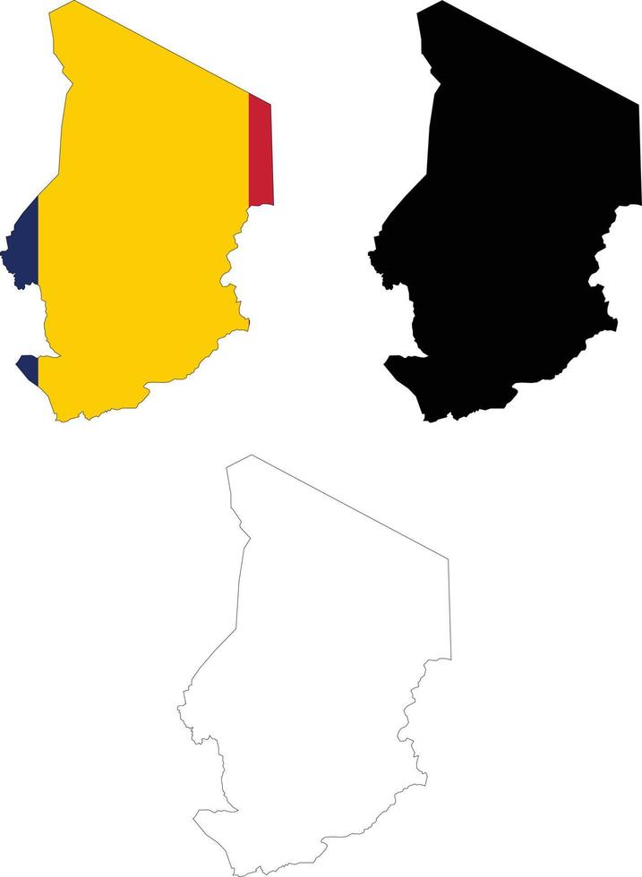 mapa da bandeira do chade. mapa de contorno do sinal do Chade. ícone do mapa do Chade. estilo plano. vetor