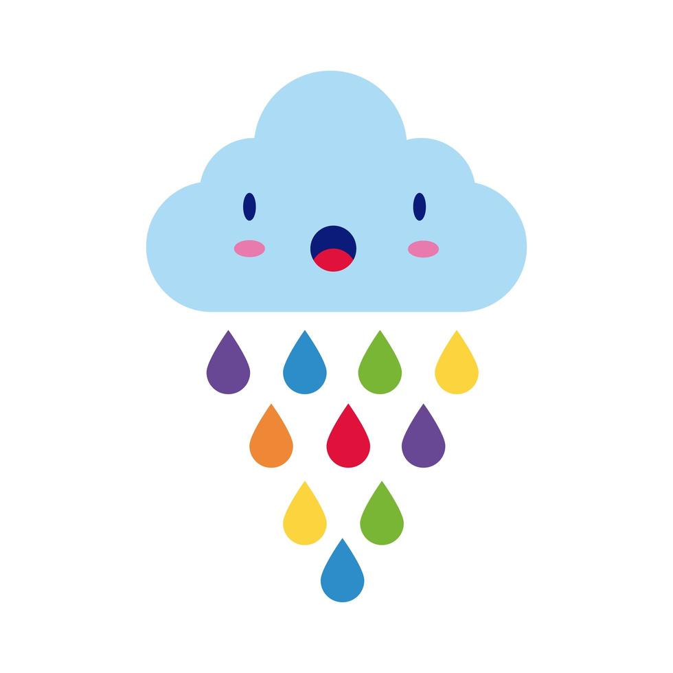 nuvem com gotas de chuva, estilo simples de personagem de quadrinhos kawaii vetor